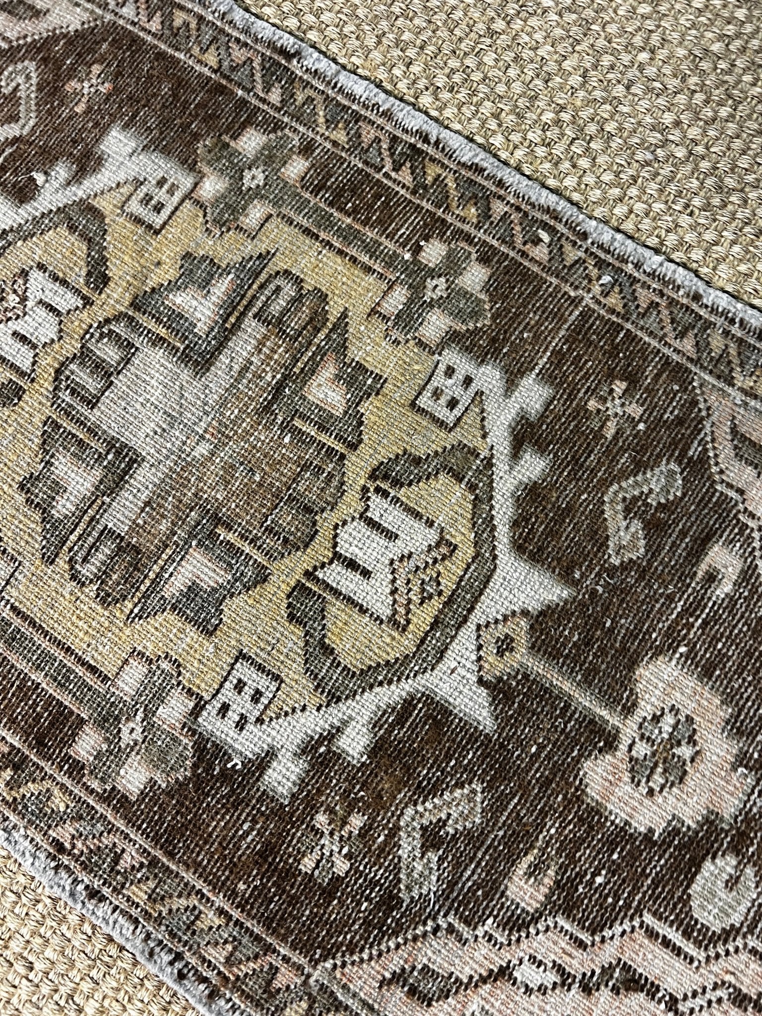 Vintage 1.8x3.8 Turkish Oushak Brown and Gray Small Rug | Banana Manor Rug Factory Outlet