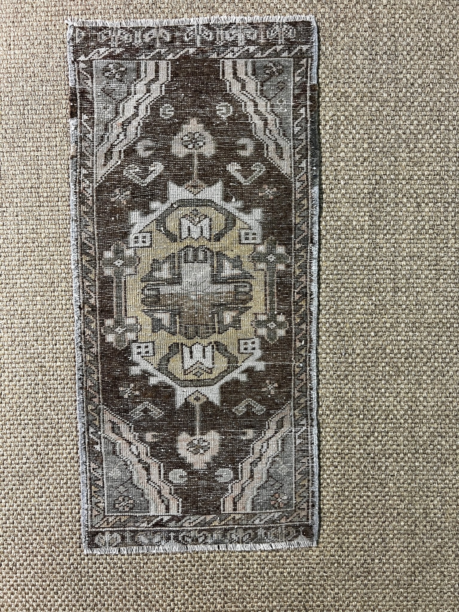 Vintage 1.8x3.8 Turkish Oushak Brown and Gray Small Rug | Banana Manor Rug Factory Outlet