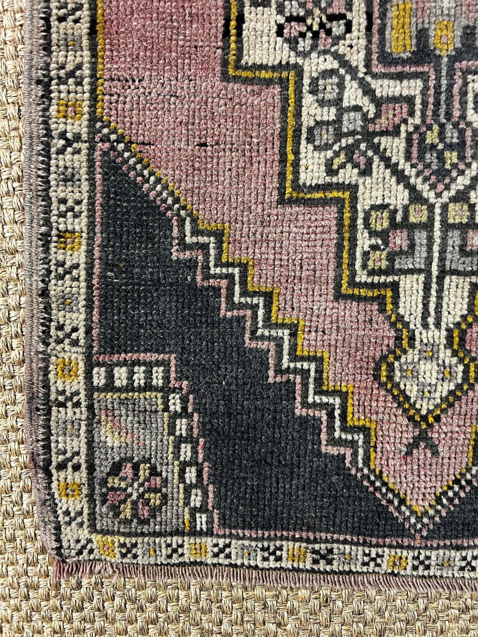 Vintage 1.8x3.8 Turkish Oushak Pink and Black Small Rug | Banana Manor Rug Factory Outlet