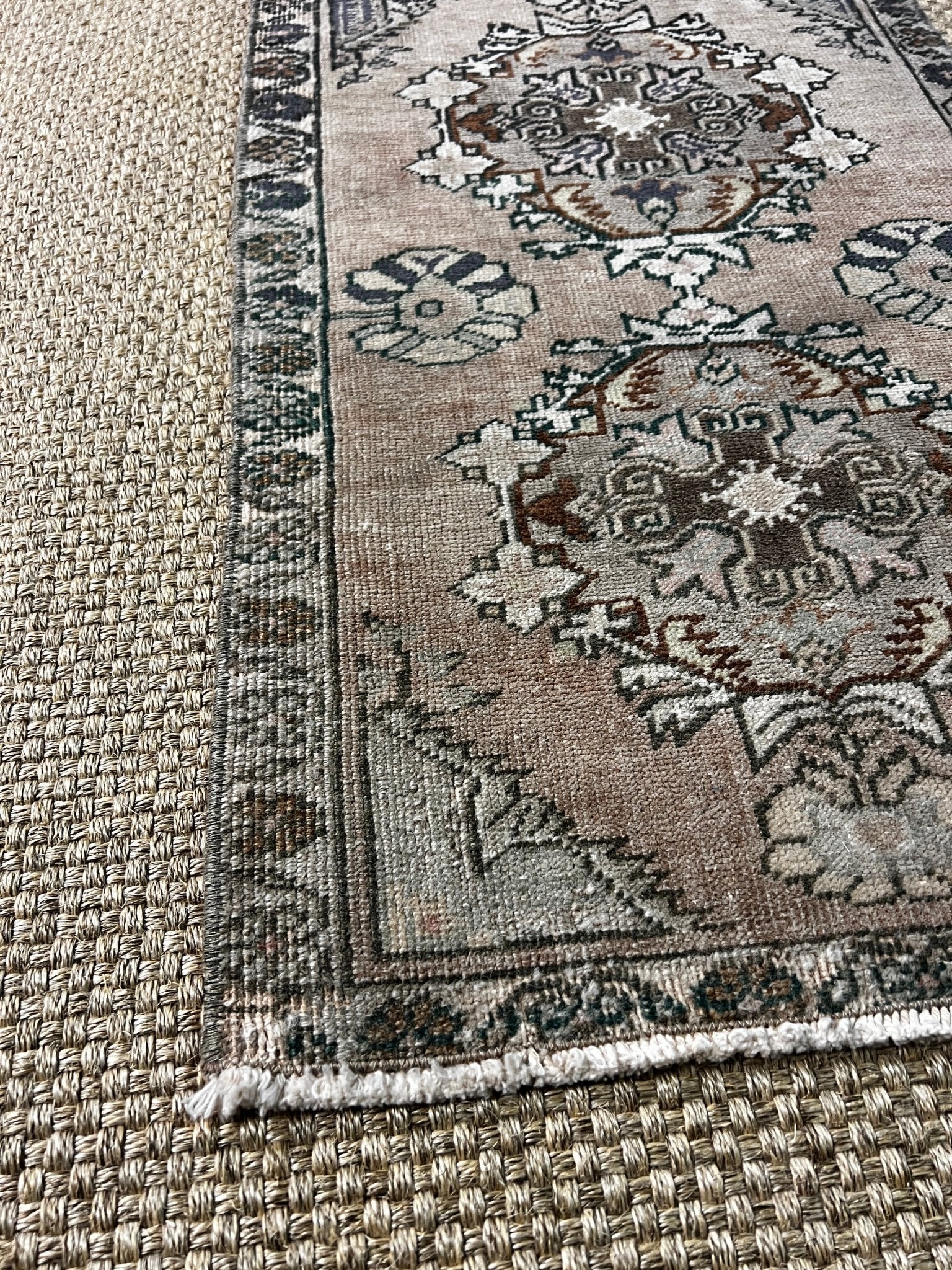 Vintage 1.8x3.9 Turkish Oushak Light Brown and Gray Small Rug | Banana Manor Rug Factory Outlet