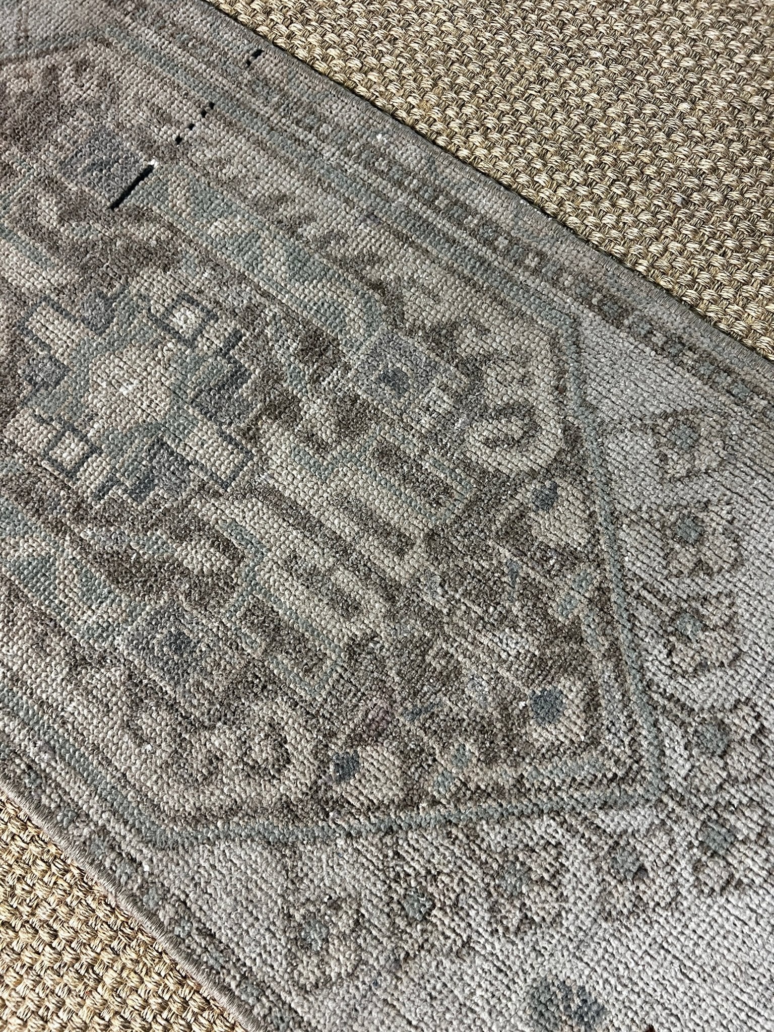 Vintage 1.8x4.1 Turkish Oushak Greige and Blue Small Rug | Banana Manor Rug Factory Outlet