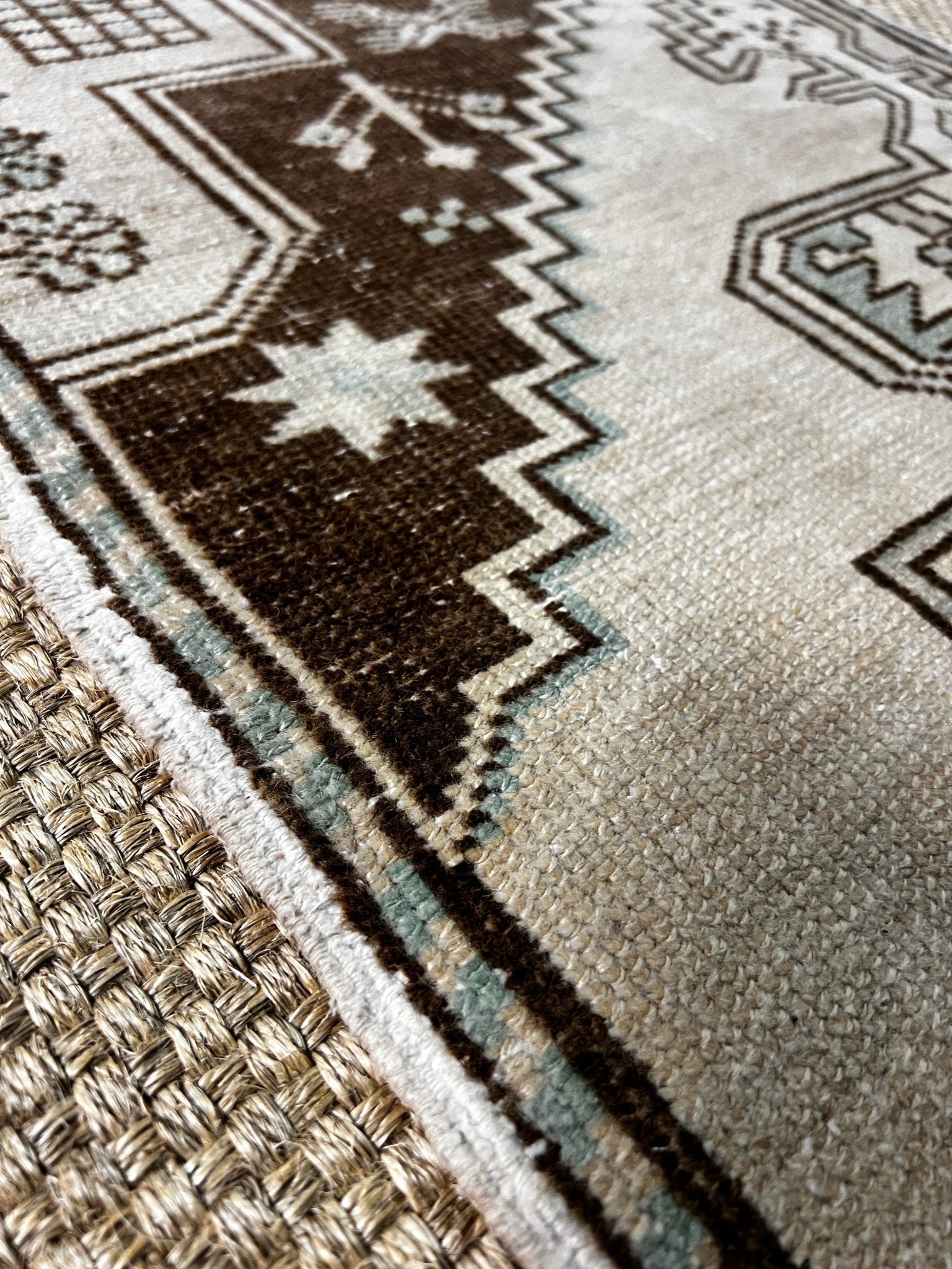 Vintage 1.9x3.1 Turkish Oushak Cream and Brown Small Rug | Banana Manor Rug Factory Outlet