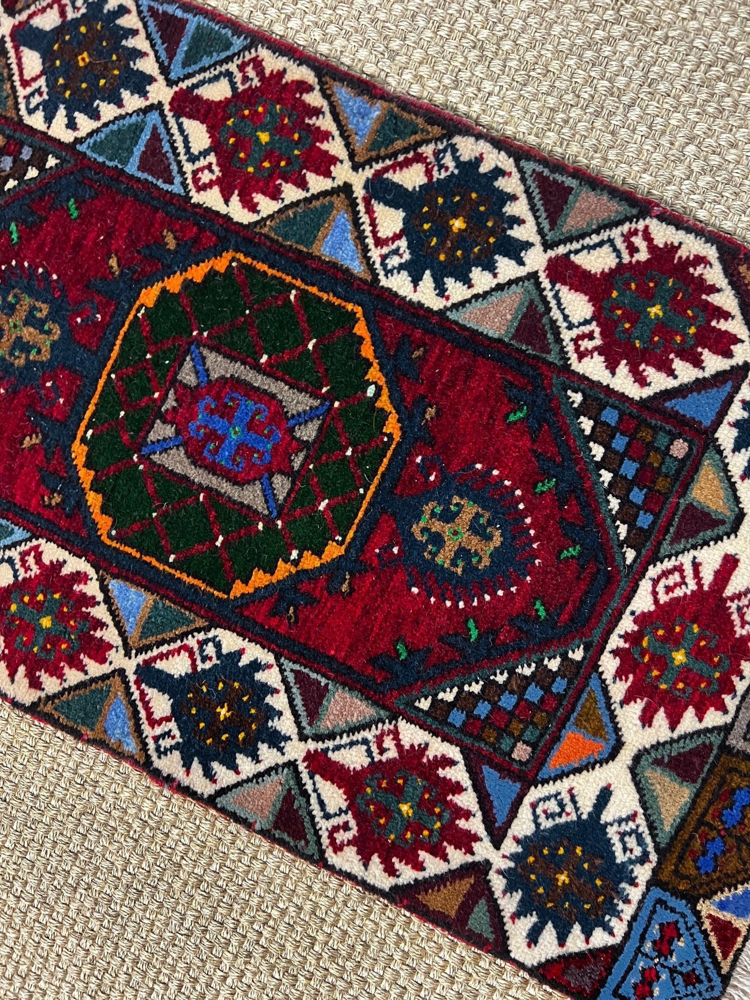 Vintage 1.9x3.2 Turkish Oushak Blue and Red Multicolor Small Rug | Banana Manor Rug Factory Outlet