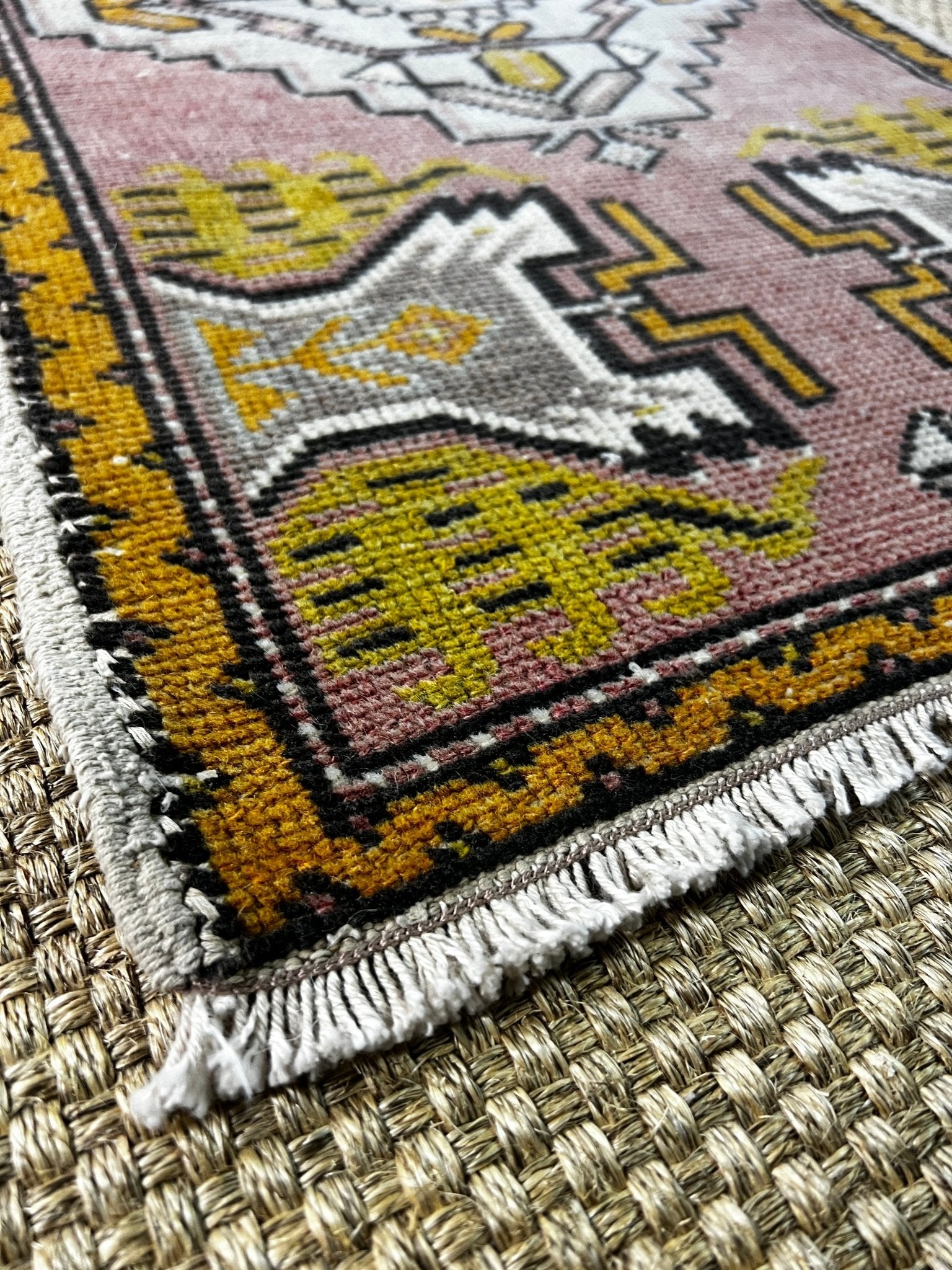 Vintage 1.9x3.2 Turkish Oushak Pink and Gold Small Rug | Banana Manor Rug Factory Outlet