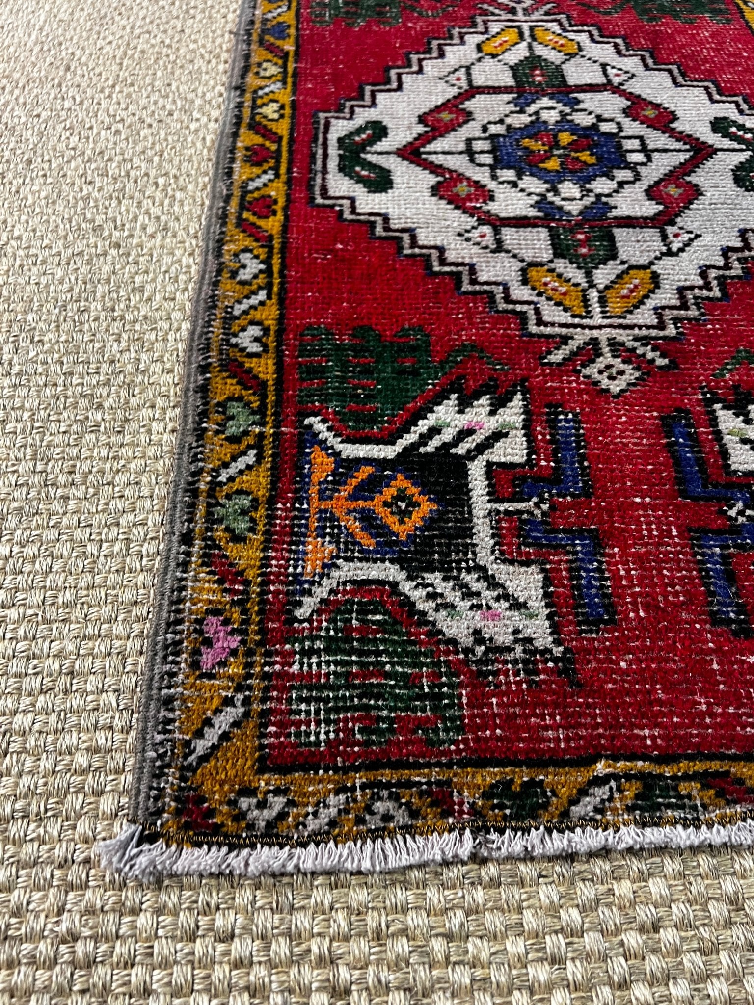 Vintage 1.9x3.2 Turkish Oushak Red and Gray Small Rug | Banana Manor Rug Factory Outlet