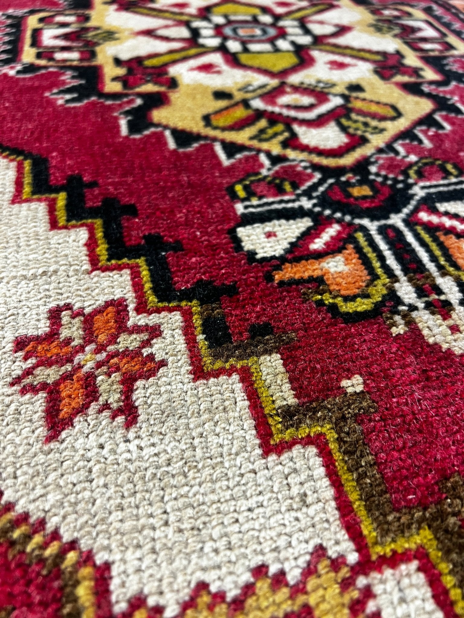 Vintage 1.9x3.4 Turkish Oushak Red and Light Gray Small Rug | Banana Manor Rug Factory Outlet