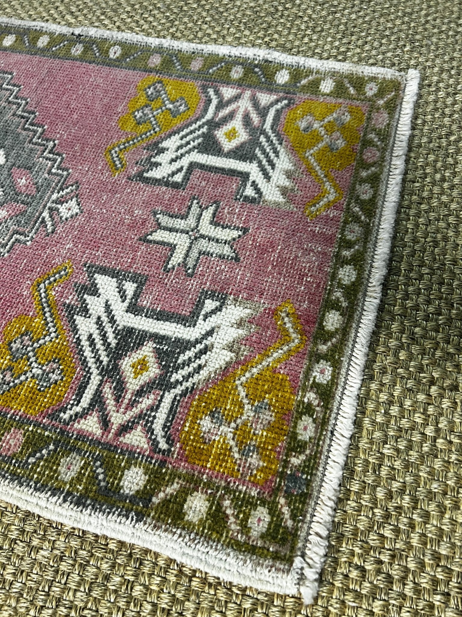 Vintage 1.9x3.5 Turkish Oushak Dark Pink and Gray Small Rug | Banana Manor Rug Factory Outlet