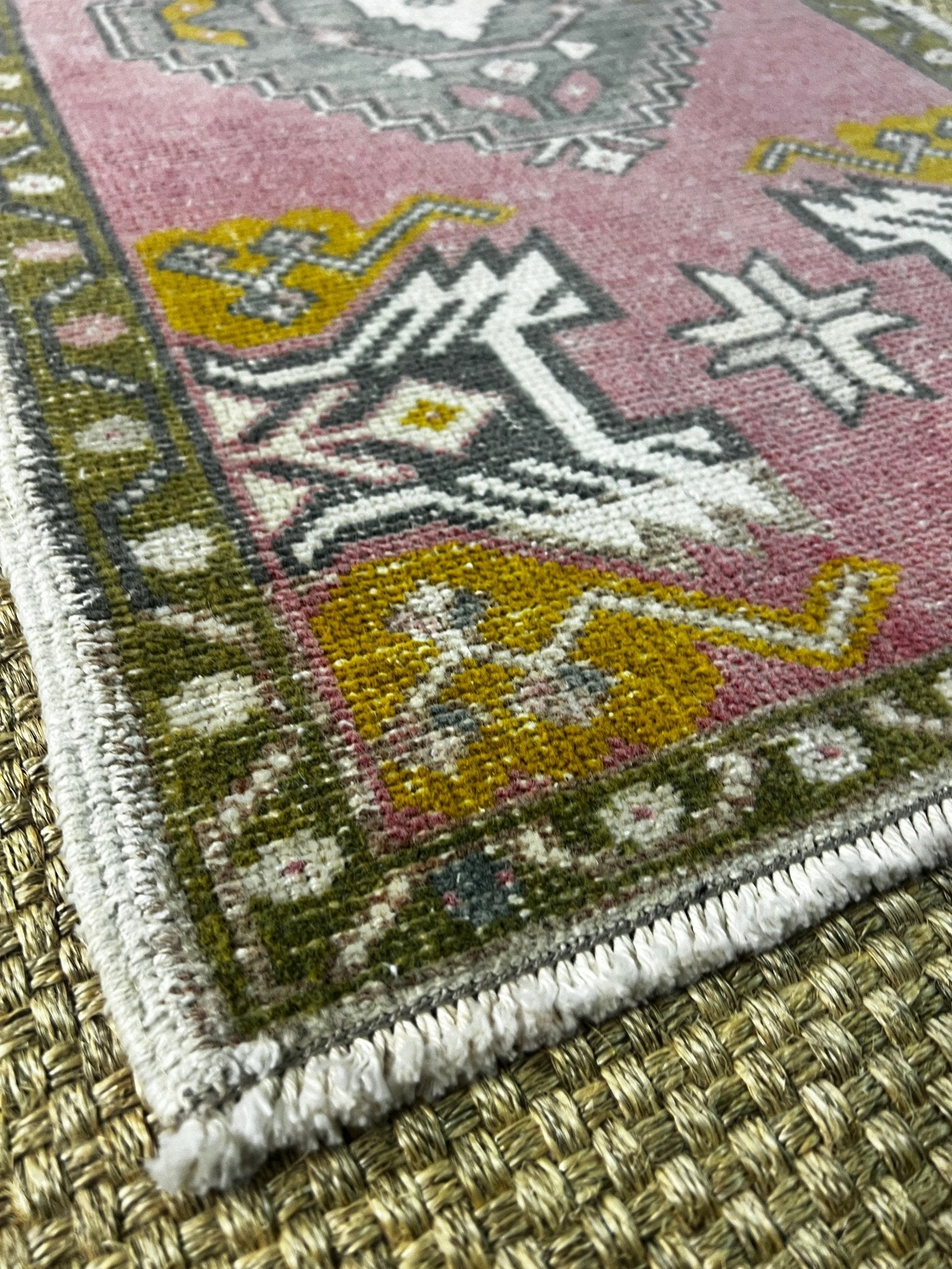 Vintage 1.9x3.5 Turkish Oushak Dark Pink and Gray Small Rug | Banana Manor Rug Factory Outlet