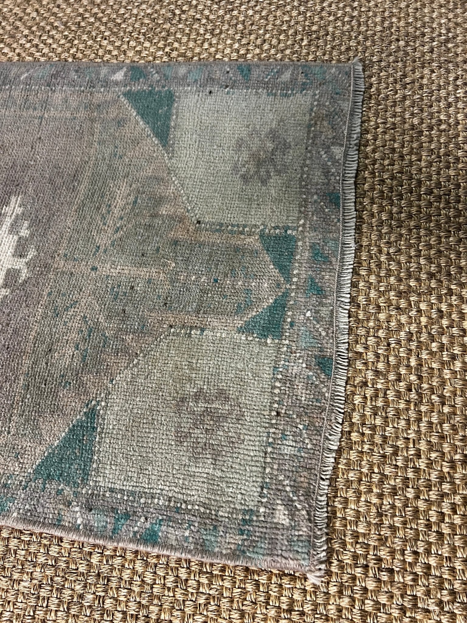 Vintage 1.9x3.5 Turkish Oushak Greige and Aqua Small Rug | Banana Manor Rug Factory Outlet