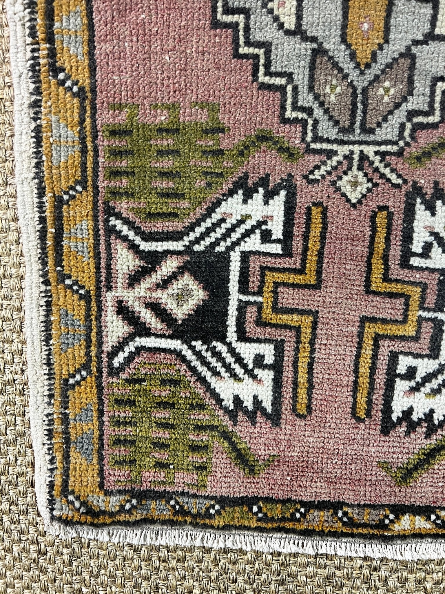 Vintage 1.9x3.5 Turkish Oushak Pink and Gray Multicolor Small Rug | Banana Manor Rug Factory Outlet