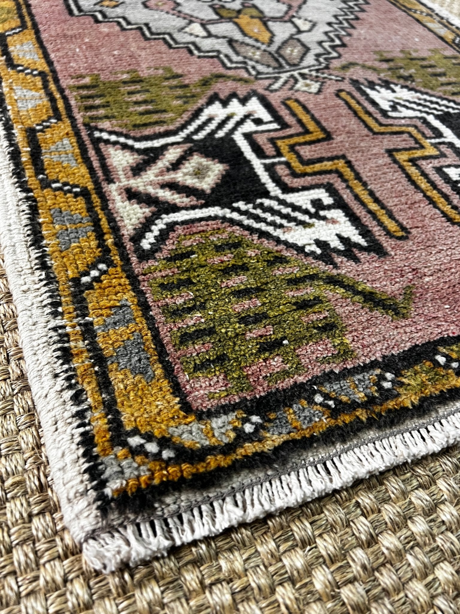 Vintage 1.9x3.5 Turkish Oushak Pink and Gray Multicolor Small Rug | Banana Manor Rug Factory Outlet