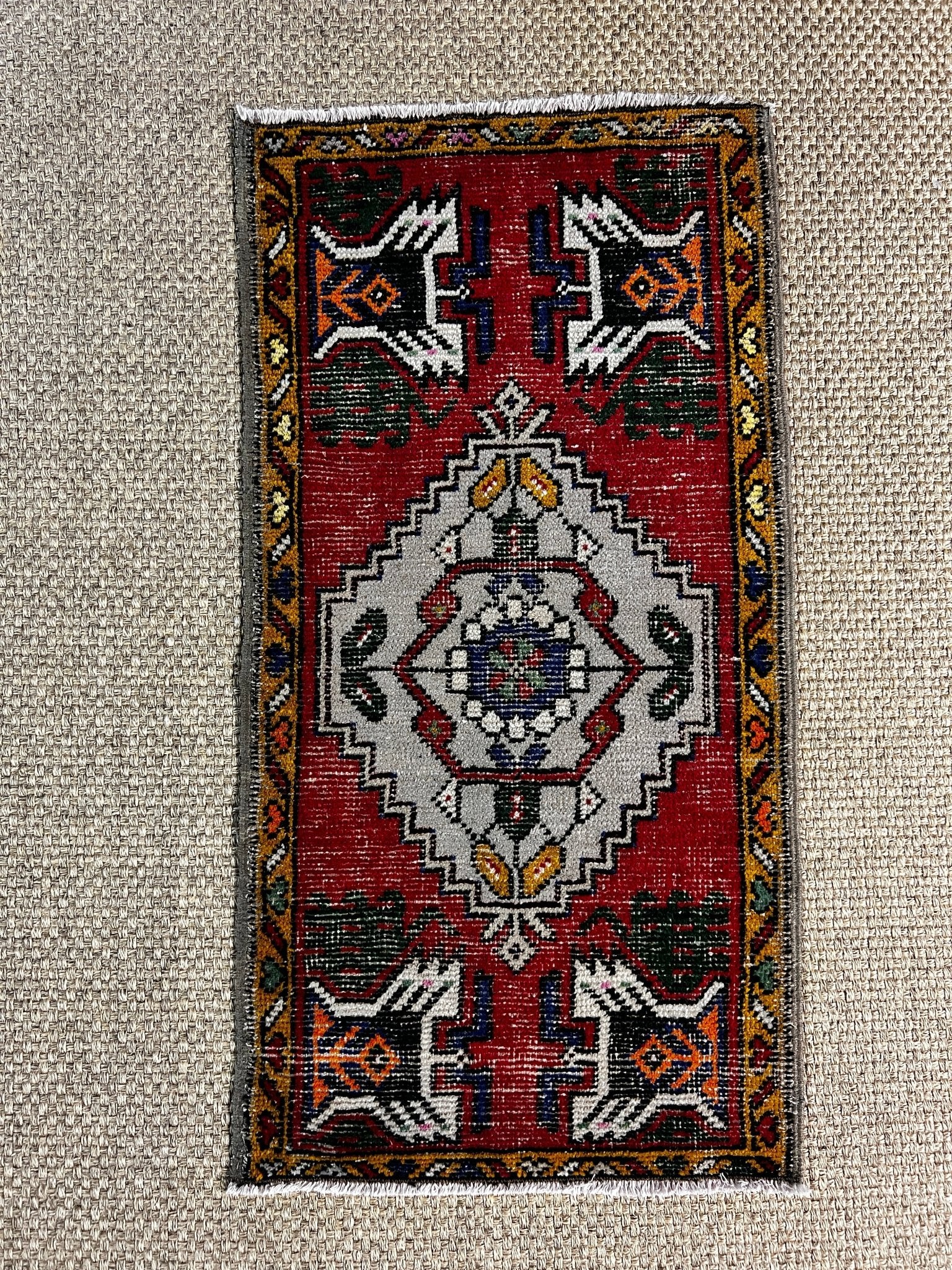 Vintage 1.9x3.5 Turkish Oushak Red and Gray Small Rug | Banana Manor Rug Factory Outlet