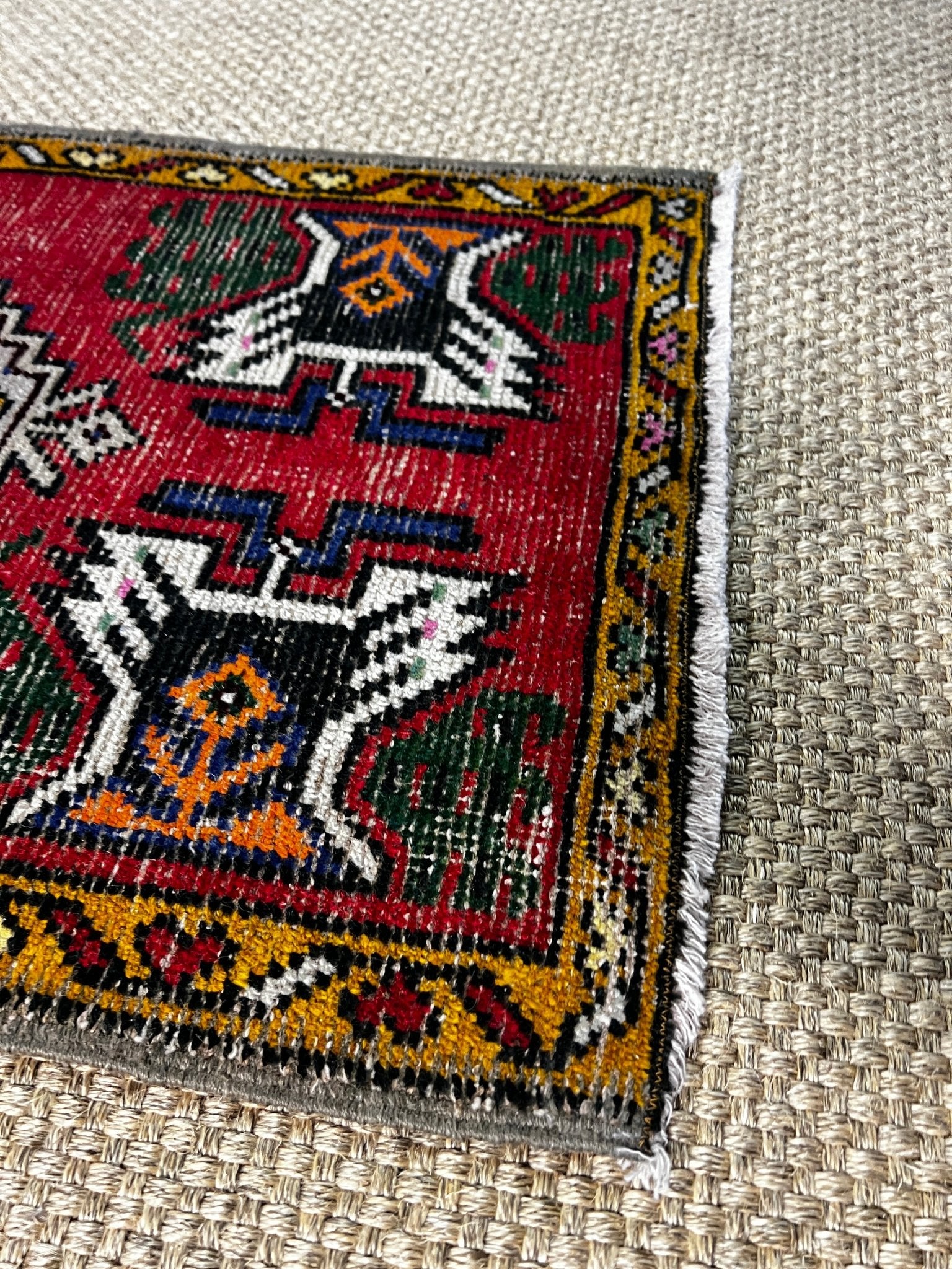 Vintage 1.9x3.5 Turkish Oushak Red and Gray Small Rug | Banana Manor Rug Factory Outlet