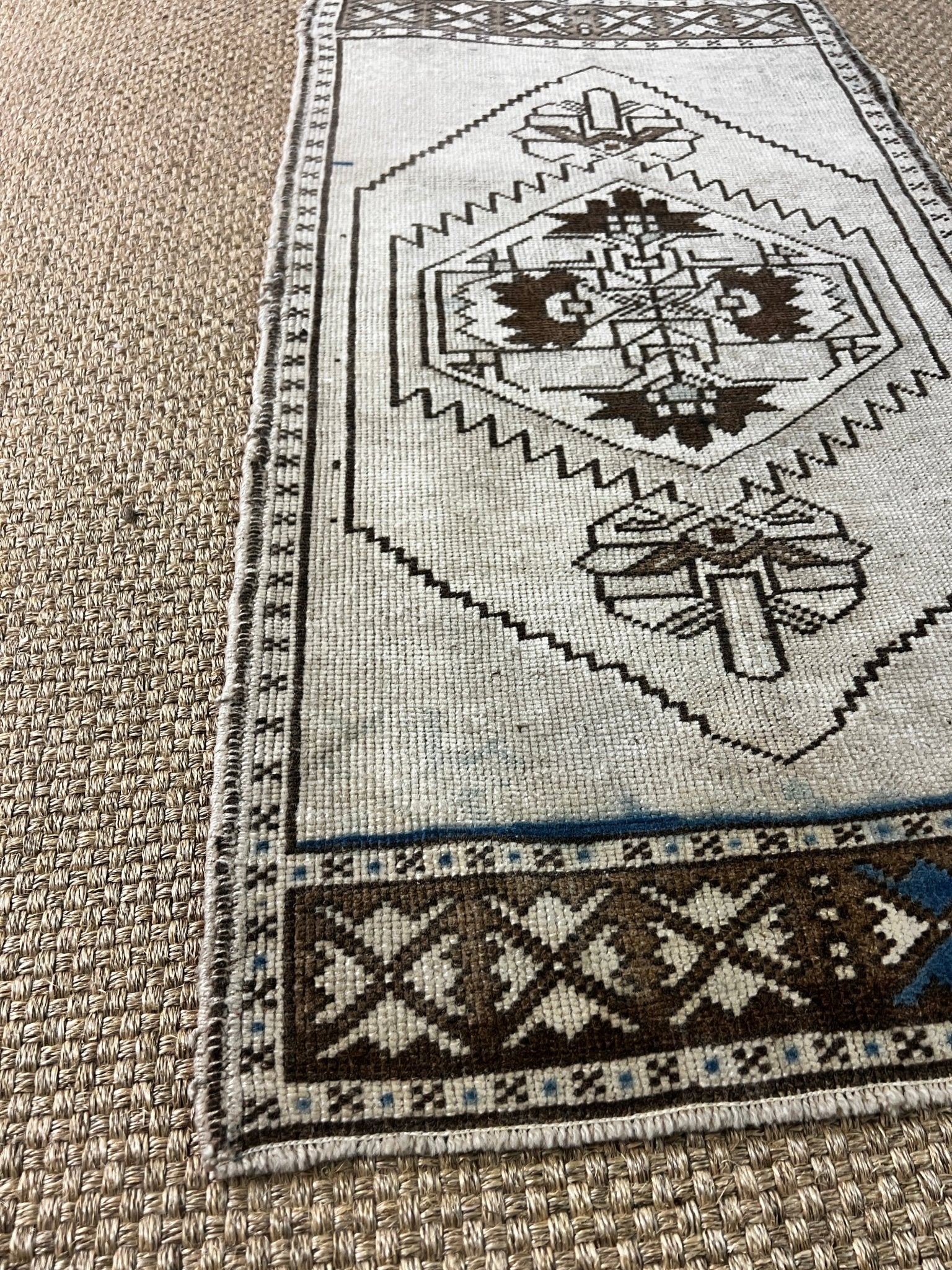 Vintage 1.9x3.6 Turkish Oushak Silver and Brown Small Rug | Banana Manor Rug Factory Outlet
