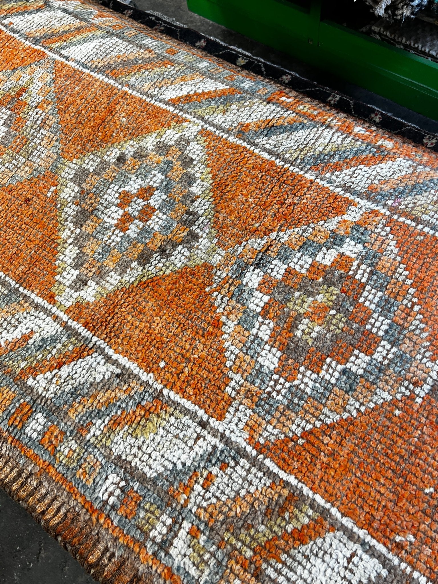 Vintage 2.10x13.6 Orange and Gray Turkish Oushak Runner | Banana Manor Rug Factory Outlet