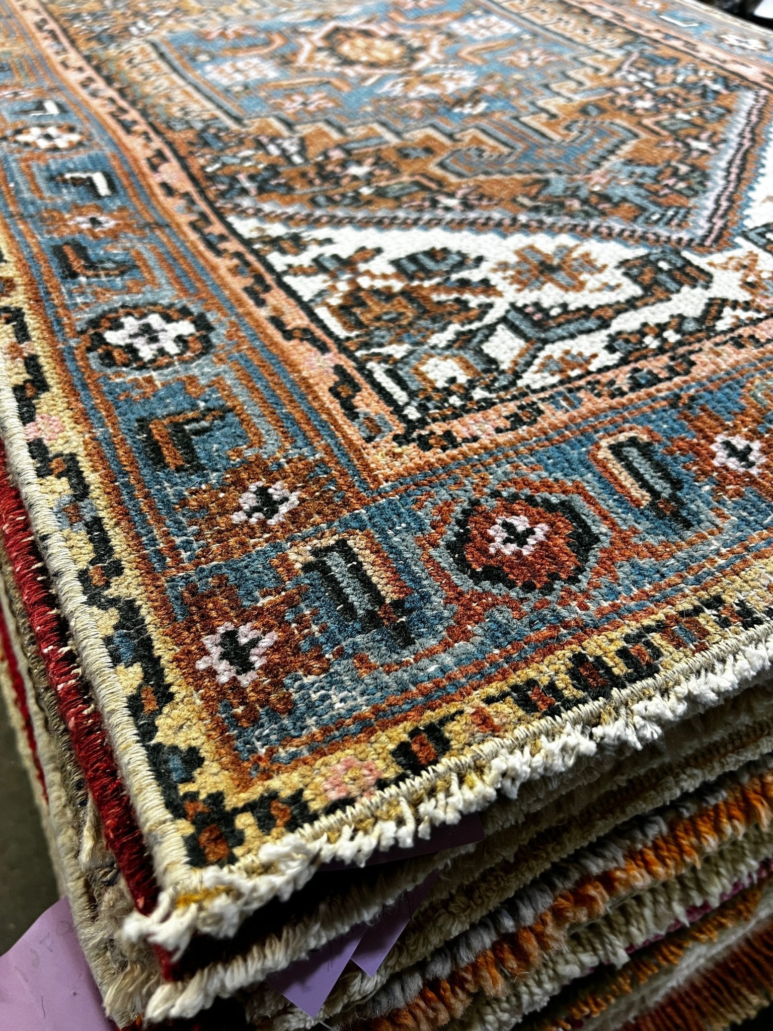 Vintage 2.3 x 8.11 Blue and Brown Turkish Oushak Runner | Banana Manor Rug Factory Outlet