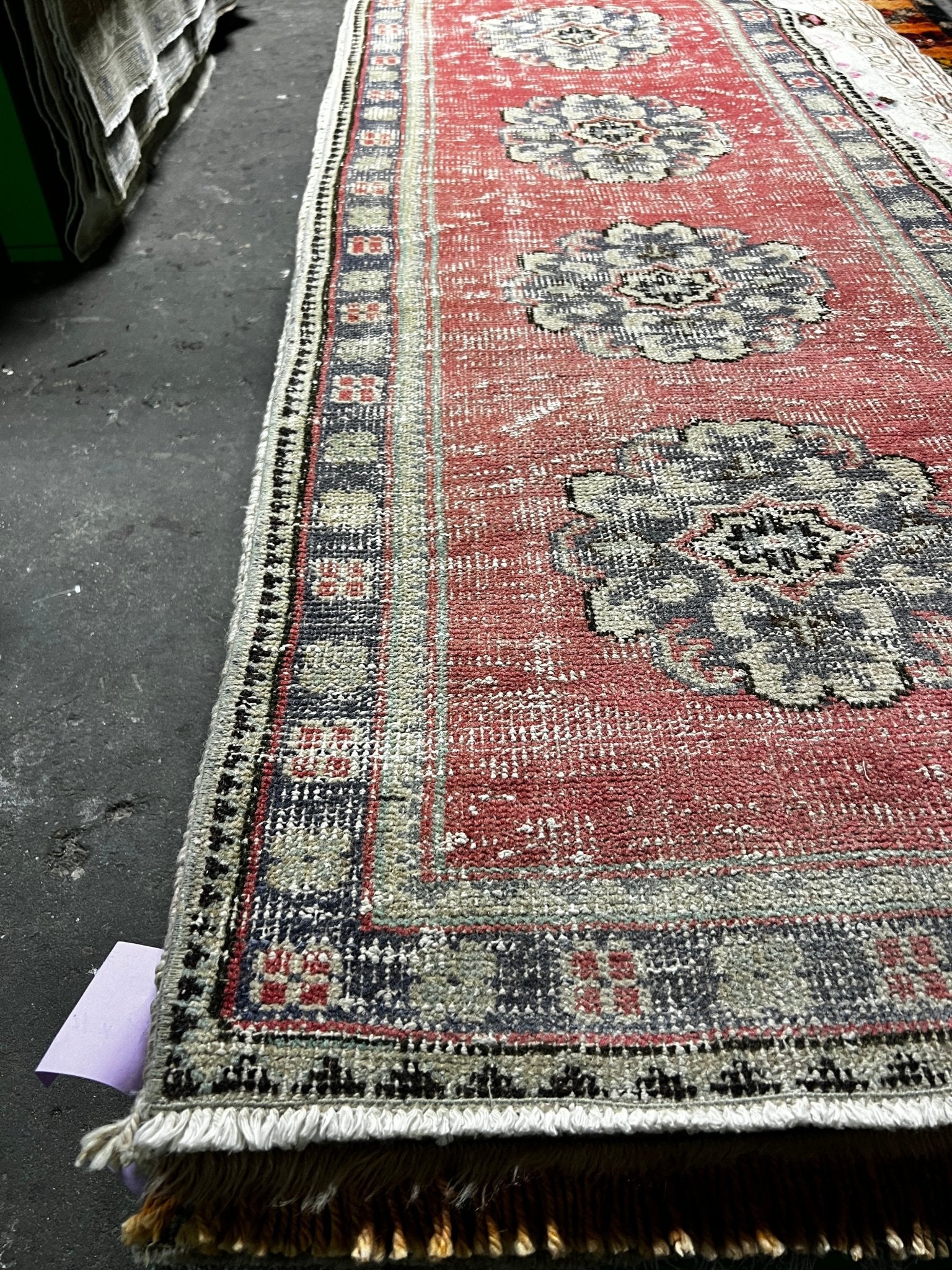 Vintage 2.6x10.8 Red and Gray Turkish Oushak Runner | Banana Manor Rug Factory Outlet