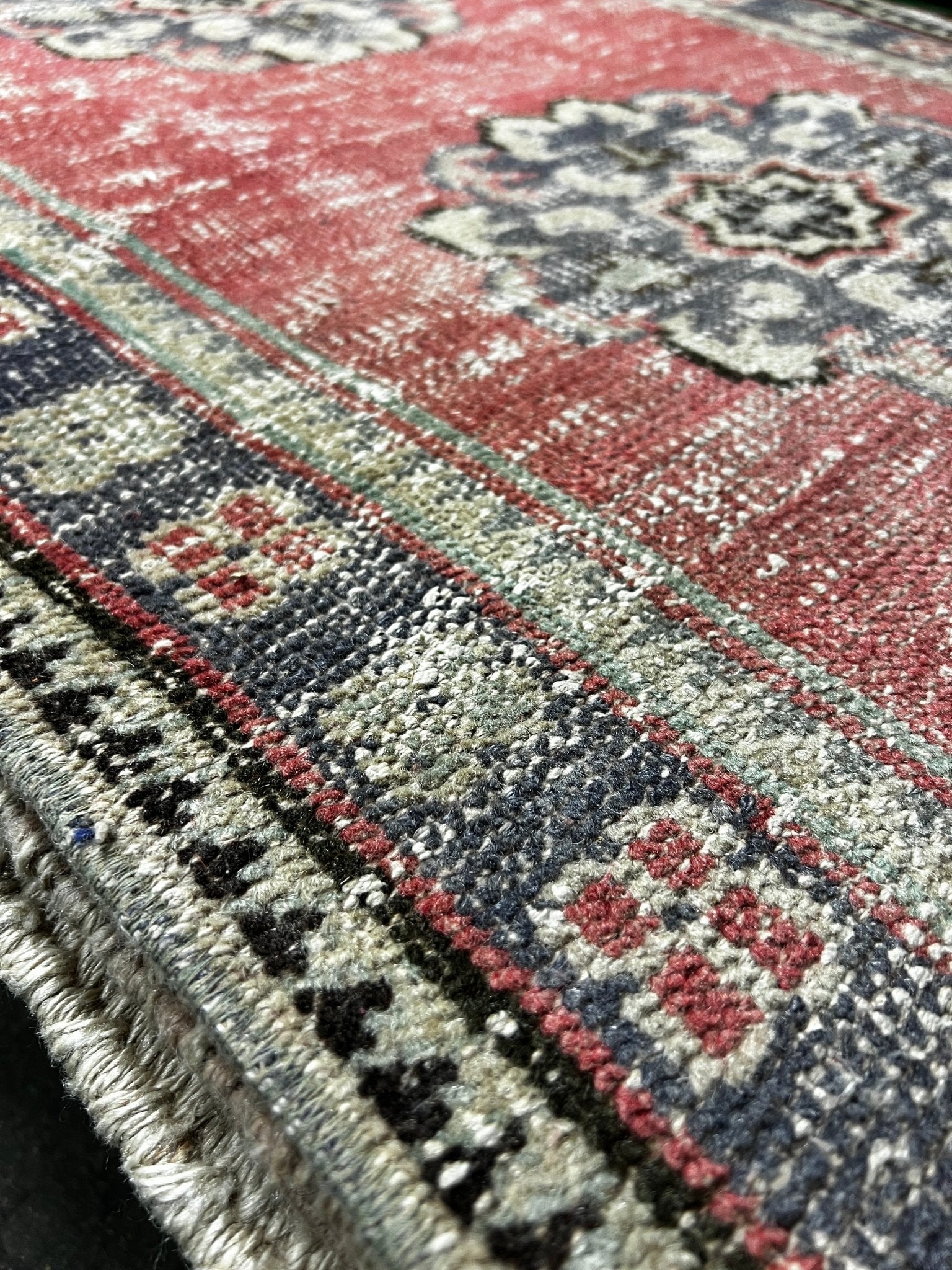 Vintage 2.6x10.8 Red and Gray Turkish Oushak Runner | Banana Manor Rug Factory Outlet