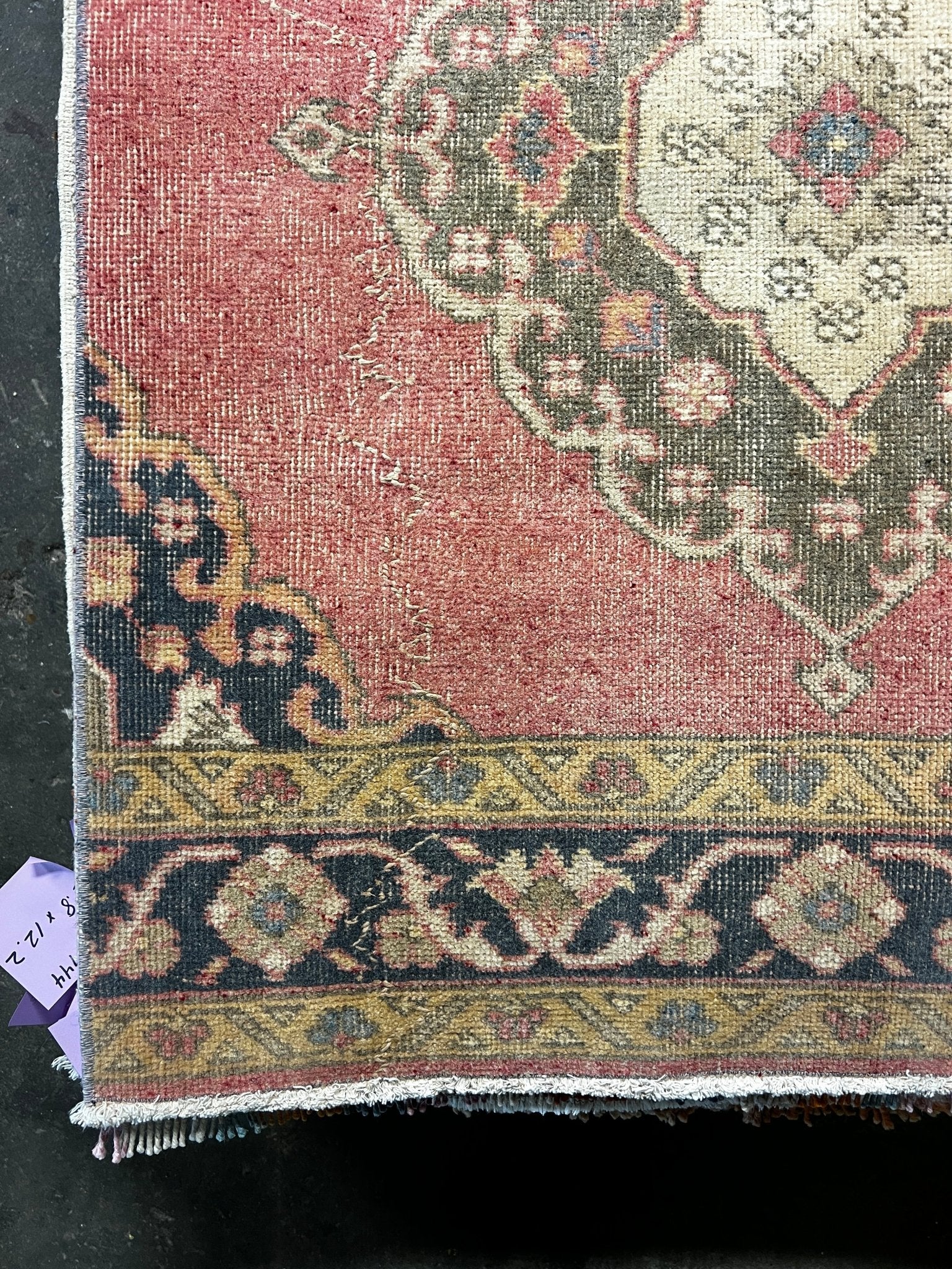Vintage 2.8x12.7 Pink and Green Multicolor Turkish Oushak Runner | Banana Manor Rug Factory Outlet