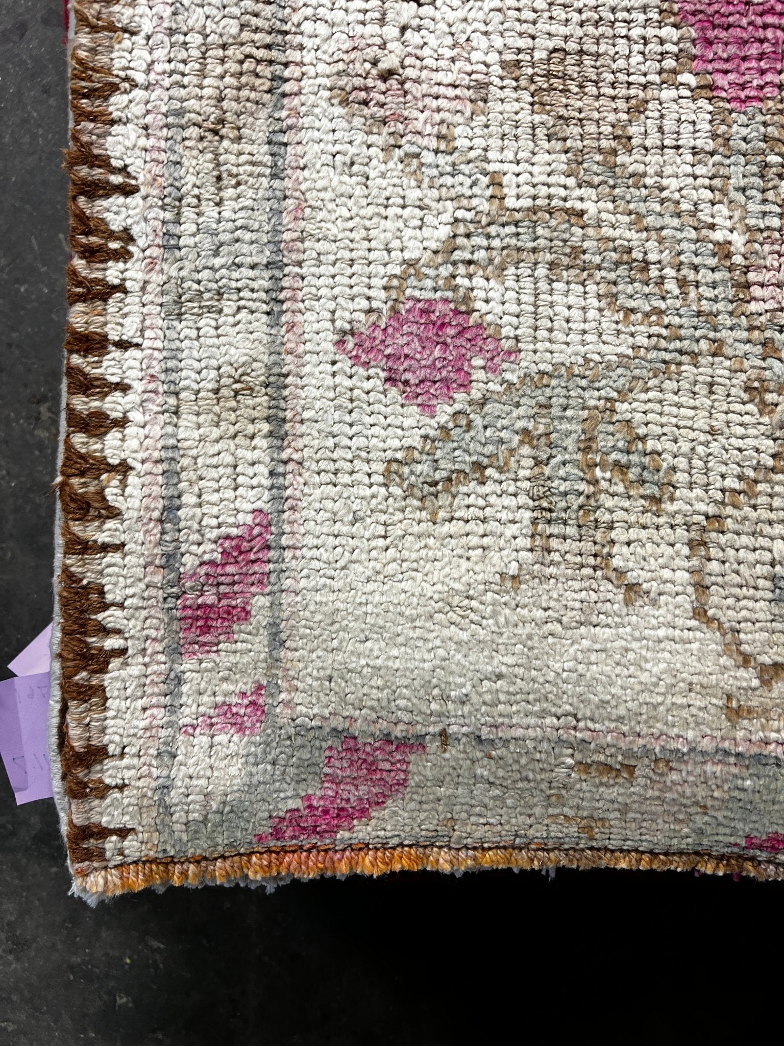 Vintage 2.9x11.8 Light Gray and Pink Turkish Oushak Runner | Banana Manor Rug Factory Outlet