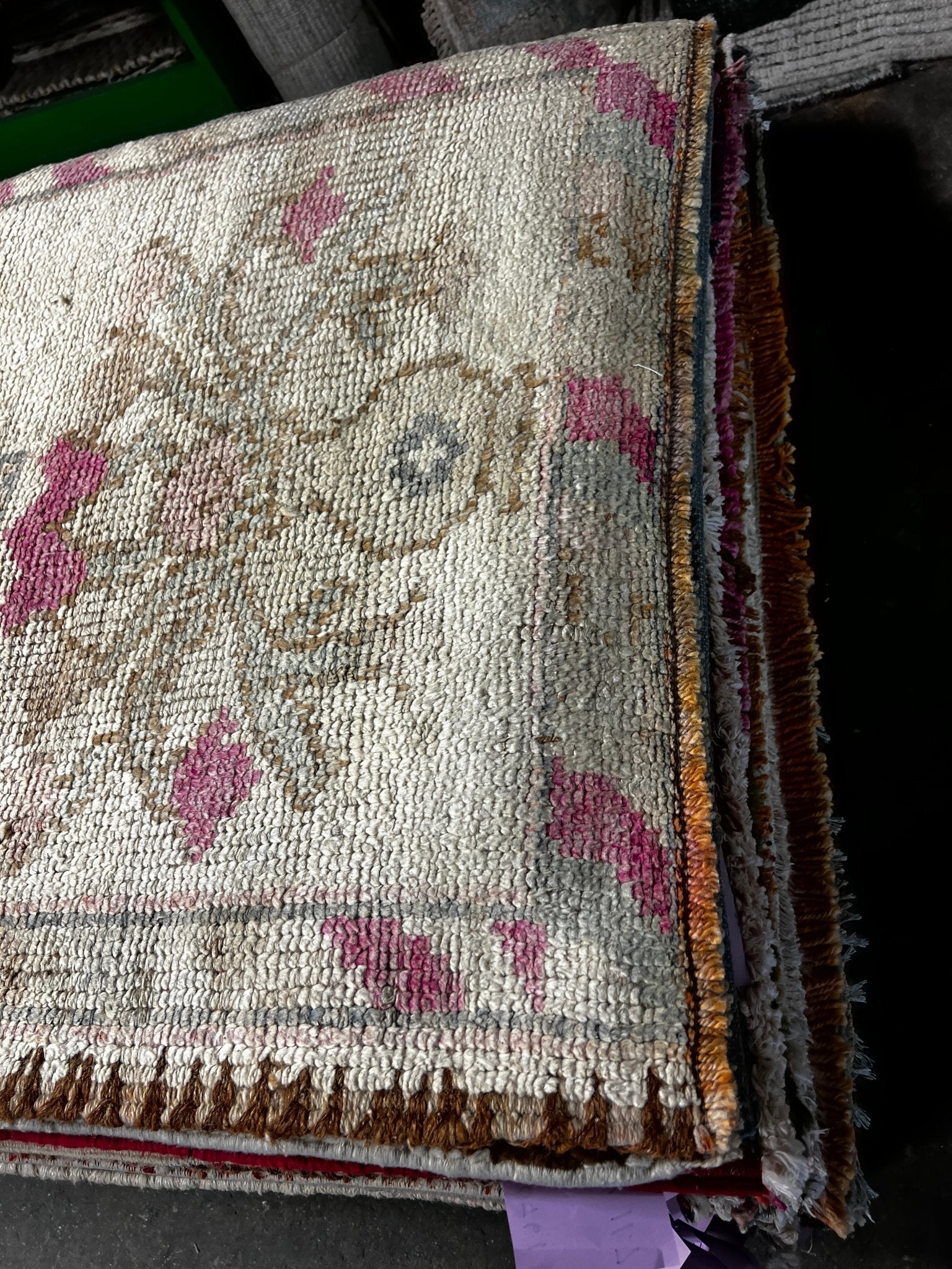 Vintage 2.9x11.8 Light Gray and Pink Turkish Oushak Runner | Banana Manor Rug Factory Outlet