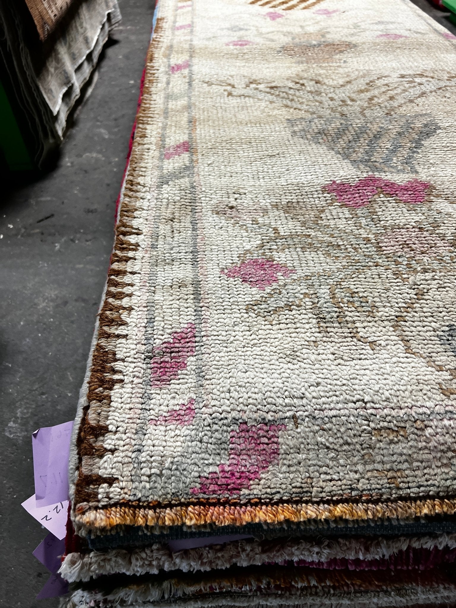 Vintage 2.9x11.8 Light Gray and Pink Turkish Oushak Runner | Banana Manor Rug Factory Outlet