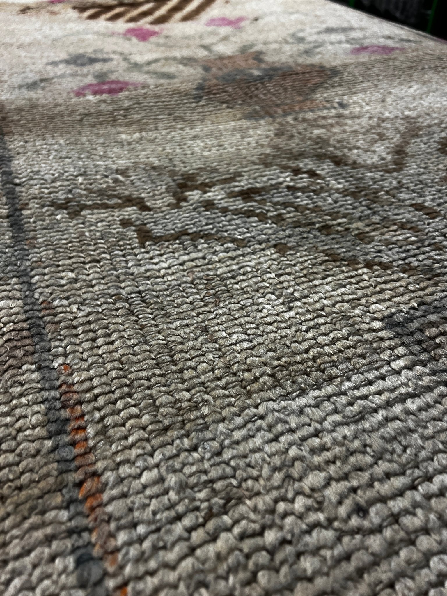 Vintage 2.9x11.8 Light Gray and Pink Turkish Oushak Runner | Banana Manor Rug Factory Outlet