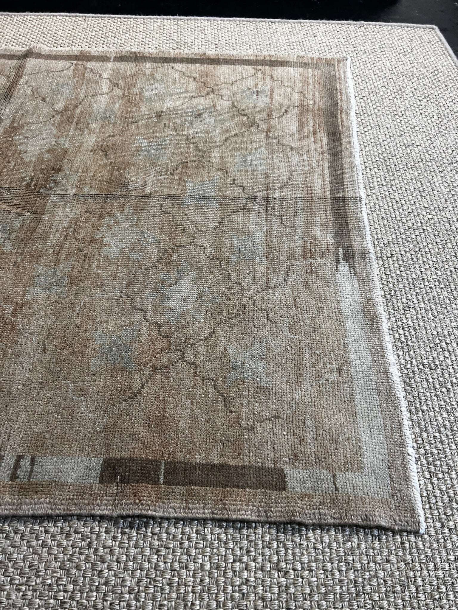 Vintage 3.10x5.4 Tan and Green Turkish Oushak | Banana Manor Rug Factory Outlet