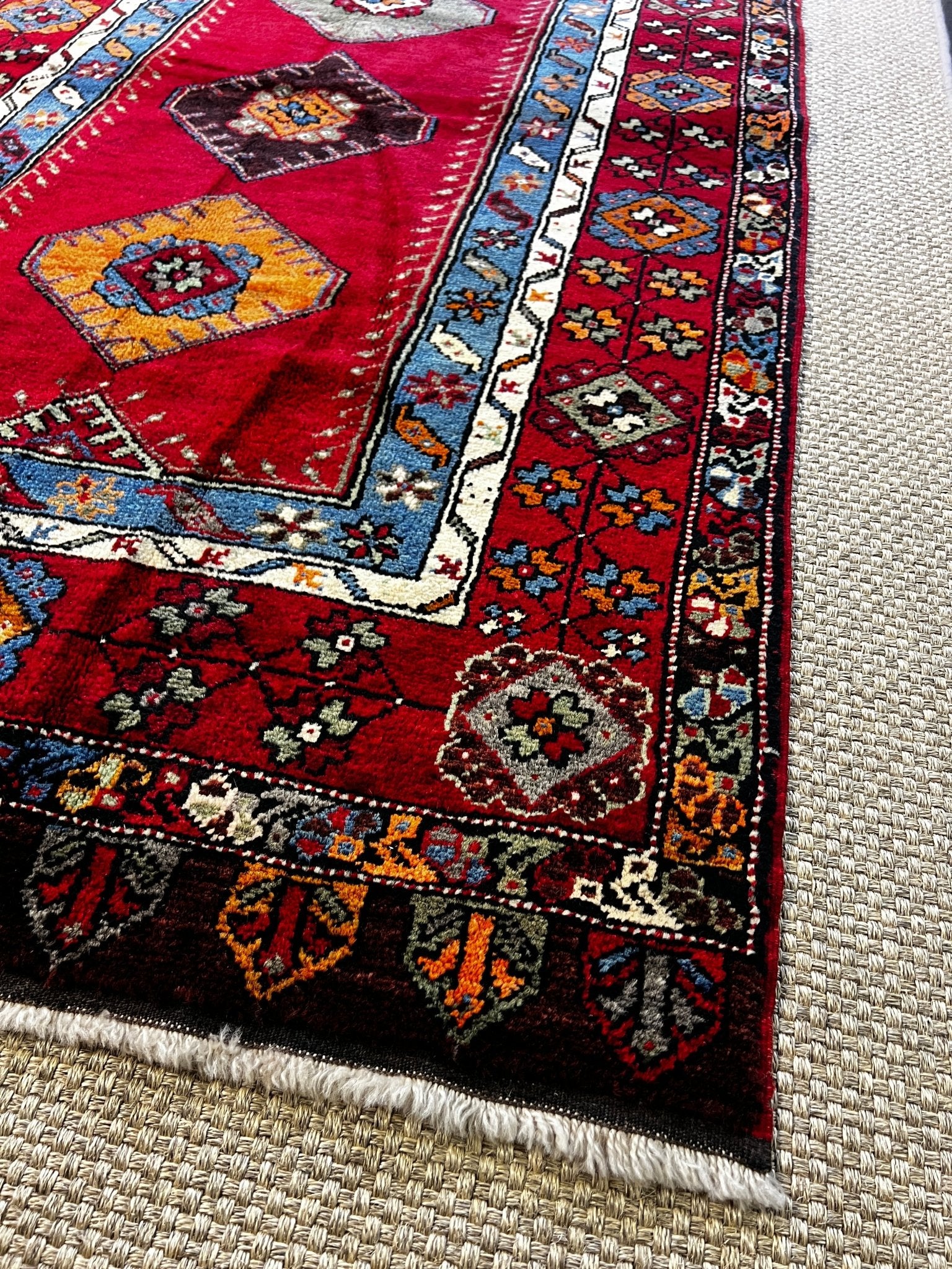 Vintage 3.10x6.7 Turkish Oushak Red Multicolor Rug | Banana Manor Rug Factory Outlet