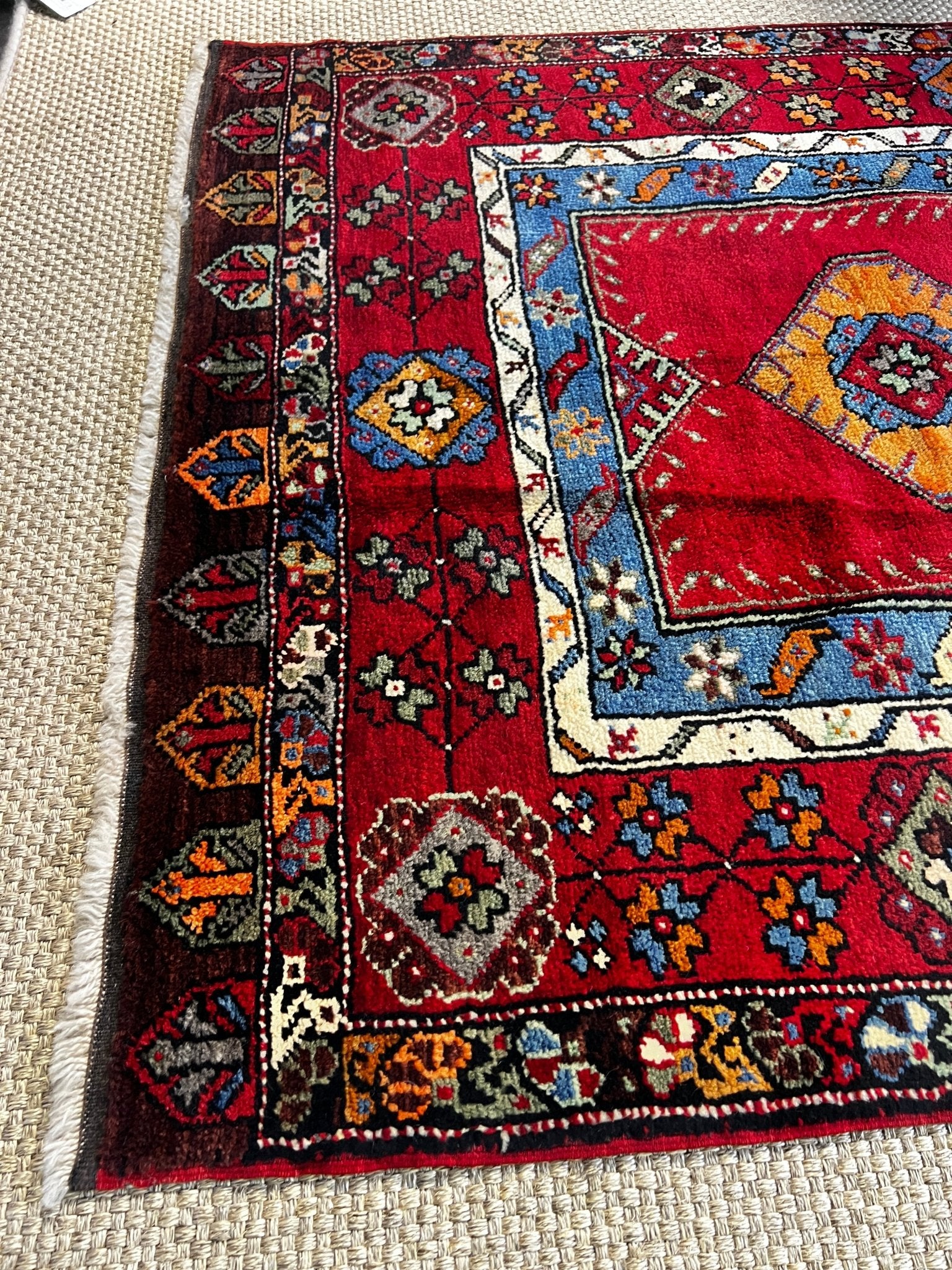 Vintage 3.10x6.7 Turkish Oushak Red Multicolor Rug | Banana Manor Rug Factory Outlet