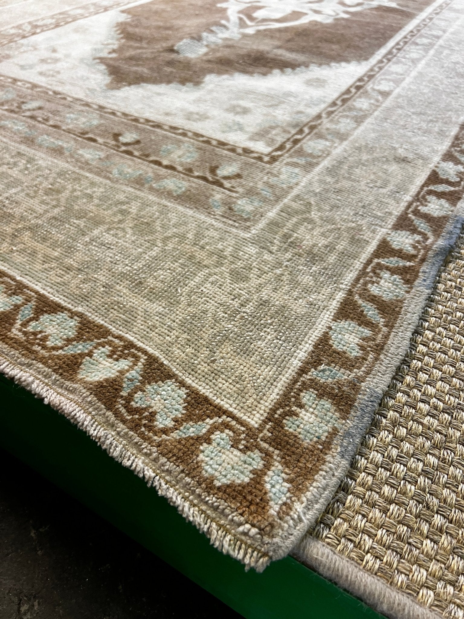 Vintage 3.10x8 Brown and Grey Turkish Oushak | Banana Manor Rug Factory Outlet