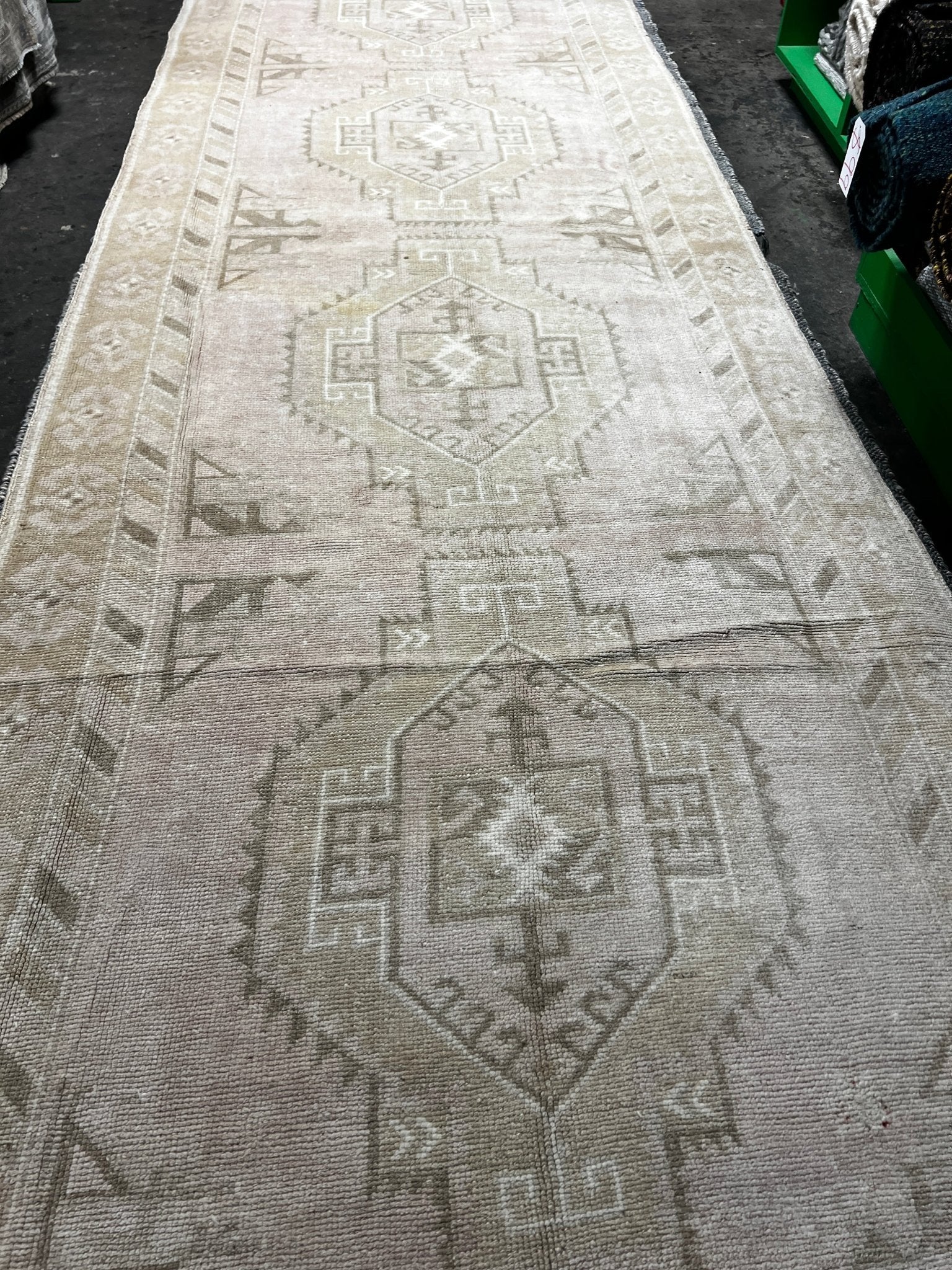 Vintage 3.11x11.6 Taupe and Beige Turkish Oushak | Banana Manor Rug Factory Outlet