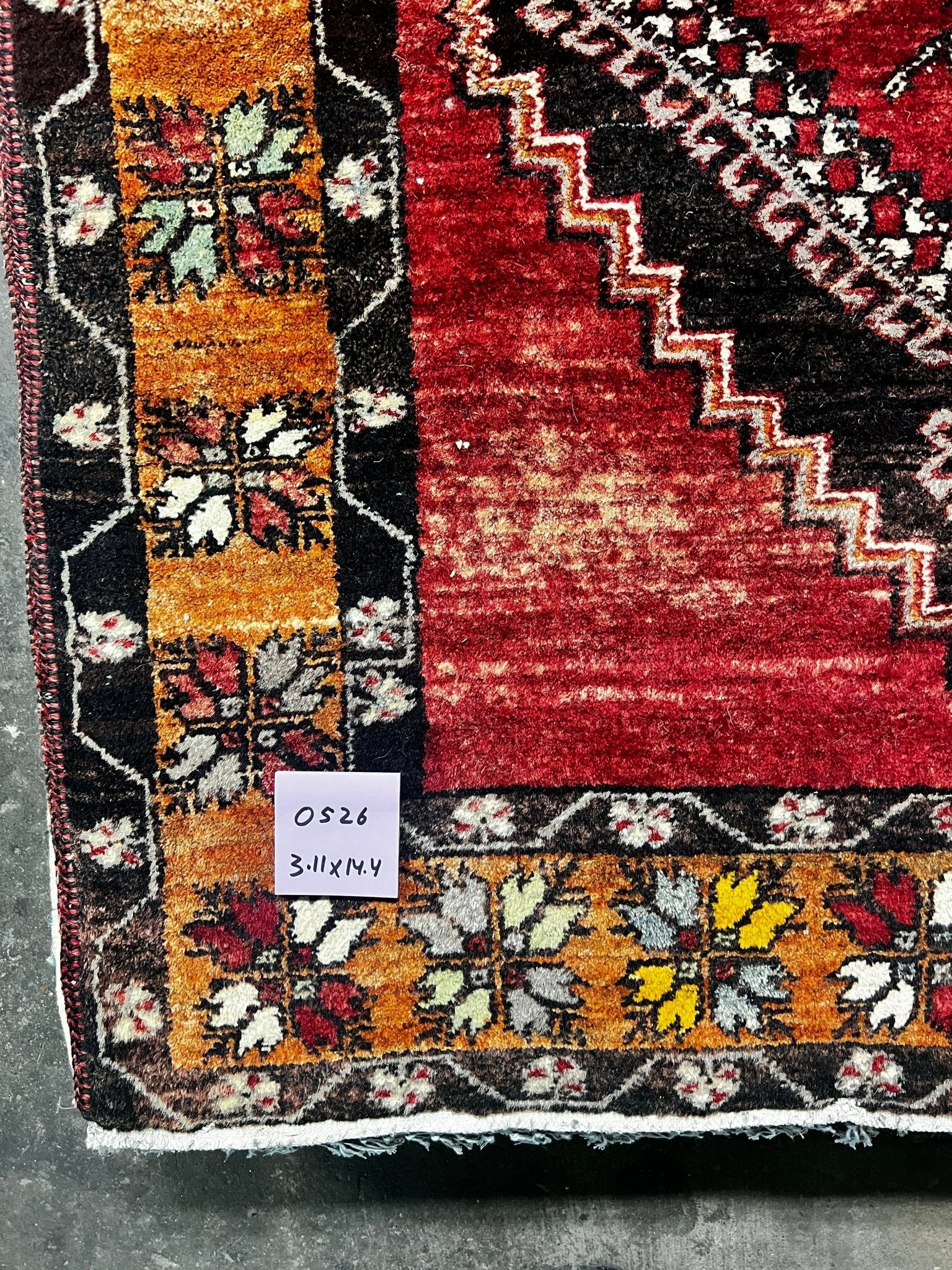 Vintage 3.11x14.4 Red and Orange Turkish Oushak | Banana Manor Rug Factory Outlet