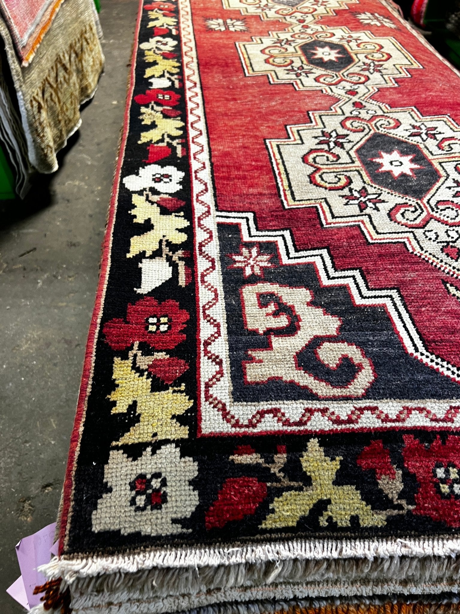 Vintage 3.1x9.1 Red and Black Turkish Oushak Runner | Banana Manor Rug Factory Outlet