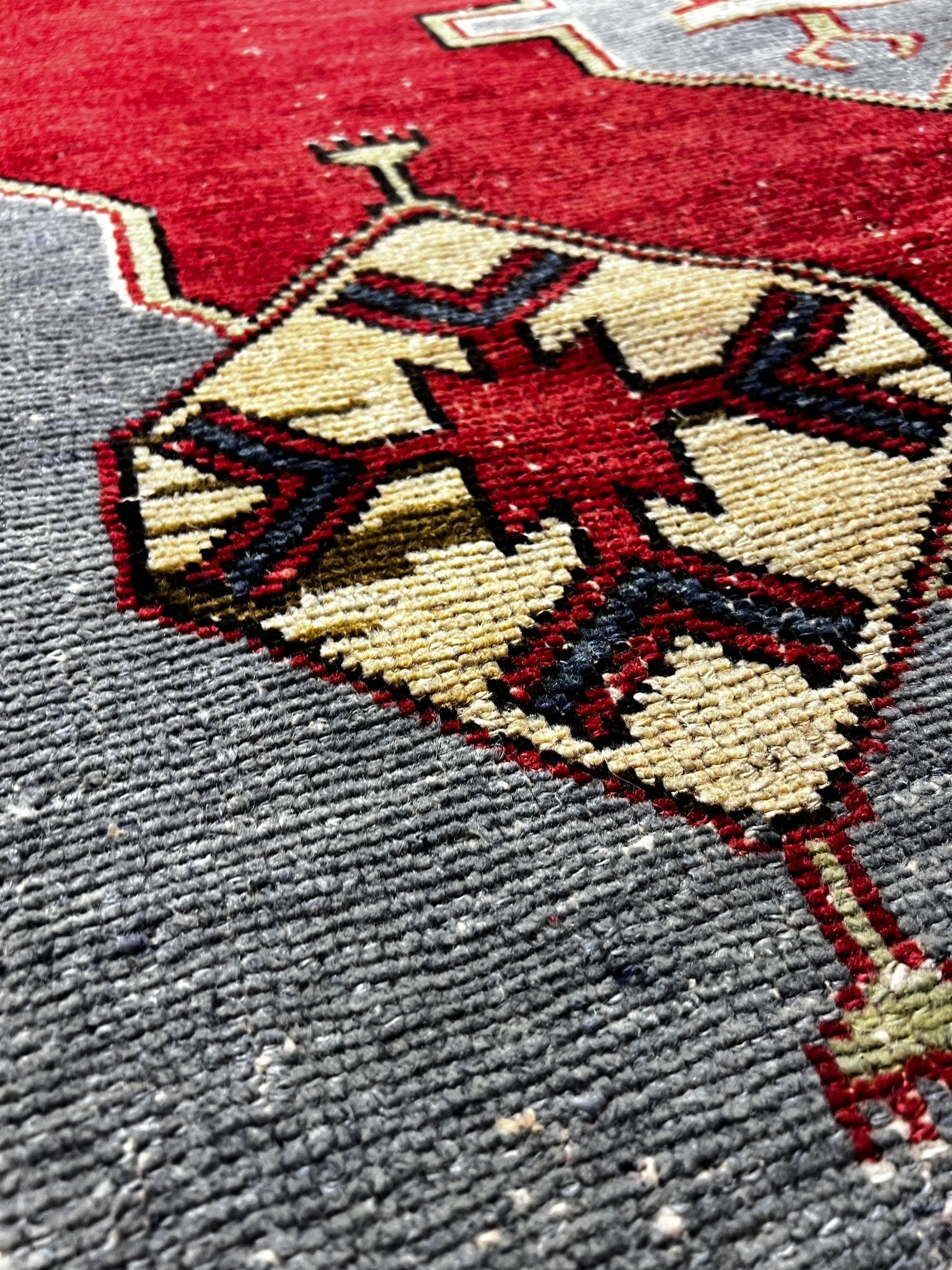 Vintage 3.5x11.4 Red and Gray Turkish Oushak Runner | Banana Manor Rug Factory Outlet