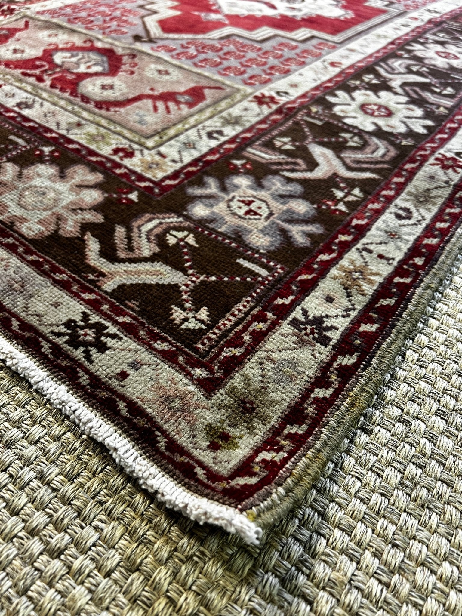 Vintage 3.5x5.7 Red and Black Turkish Oushak | Banana Manor Rug Factory Outlet