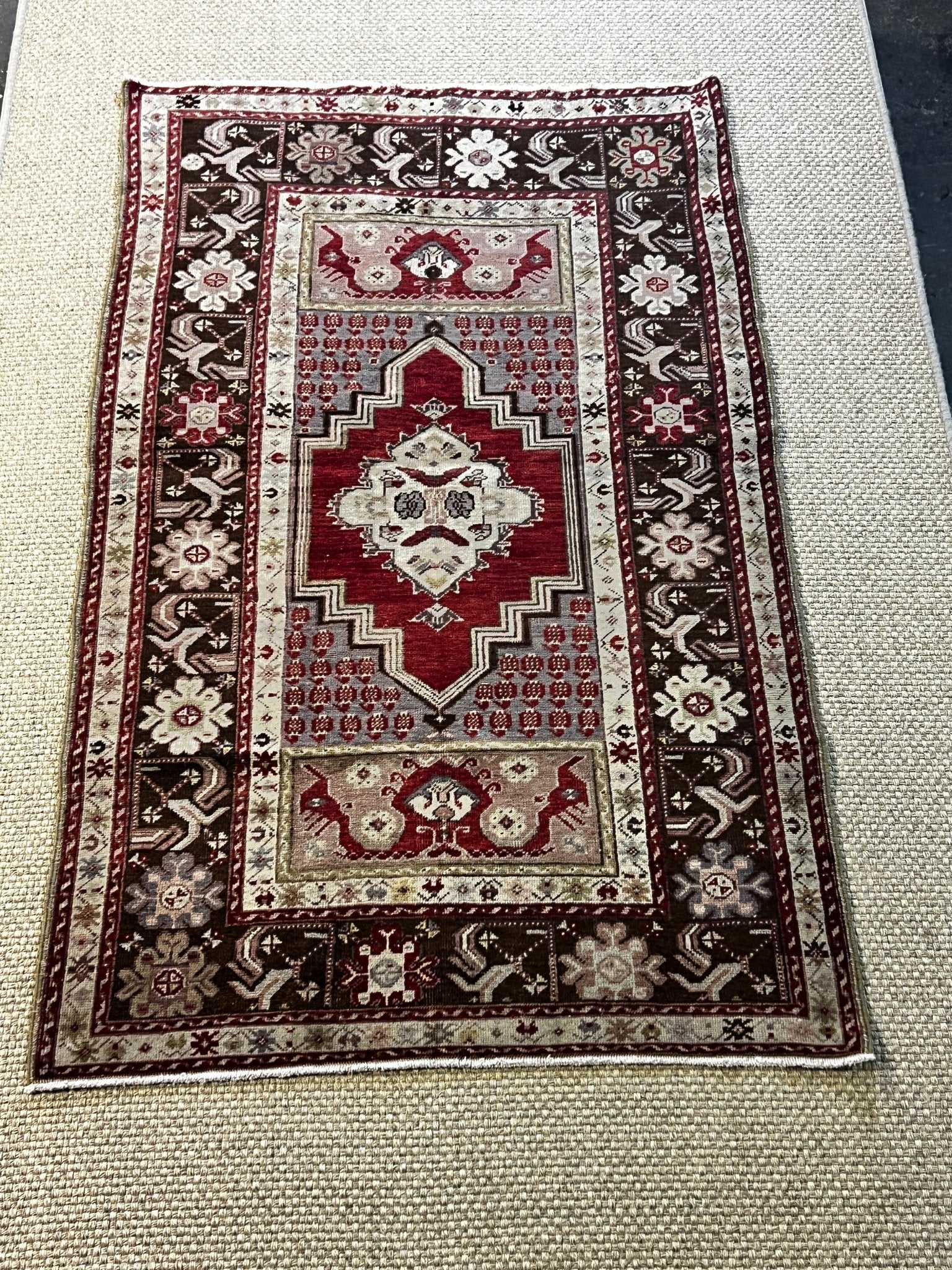 Vintage 3.5x5.7 Red and Black Turkish Oushak | Banana Manor Rug Factory Outlet