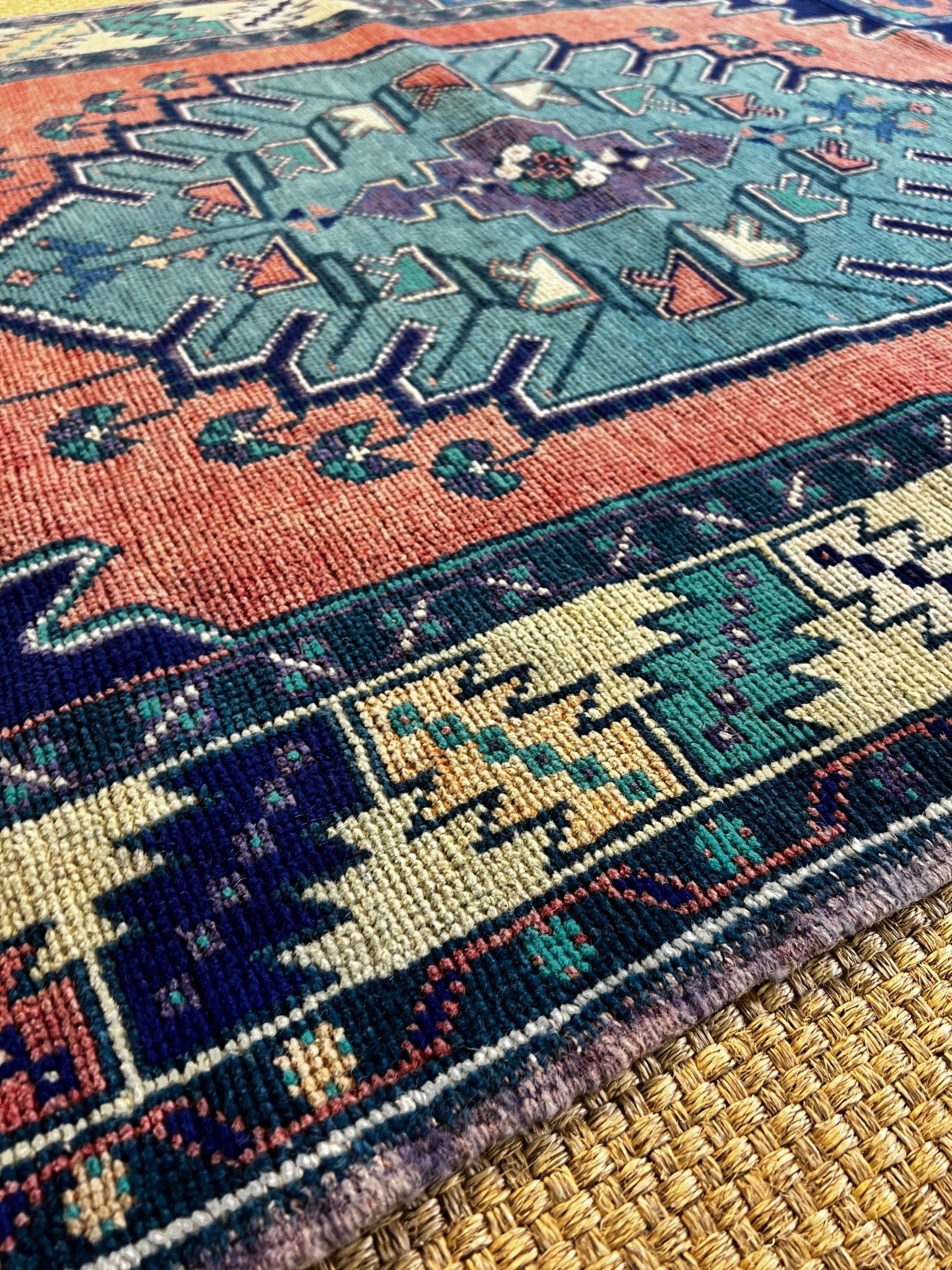 Vintage 3.6x5.6 Turkish Oushak Blue and Red Rug | Banana Manor Rug Factory Outlet