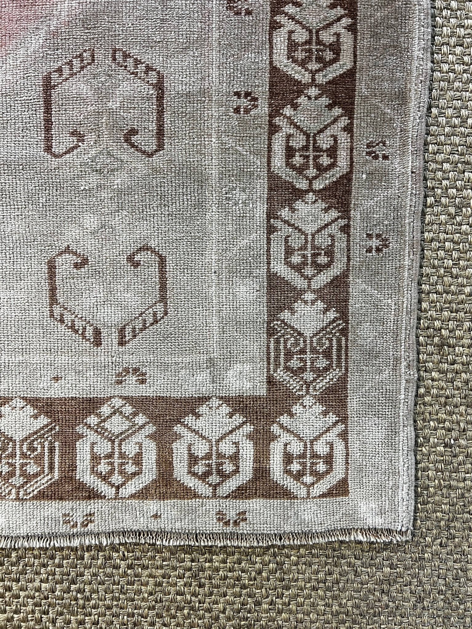 Vintage 3.6x6.1 Turkish Oushak Gray and Pink Rug | Banana Manor Rug Factory Outlet