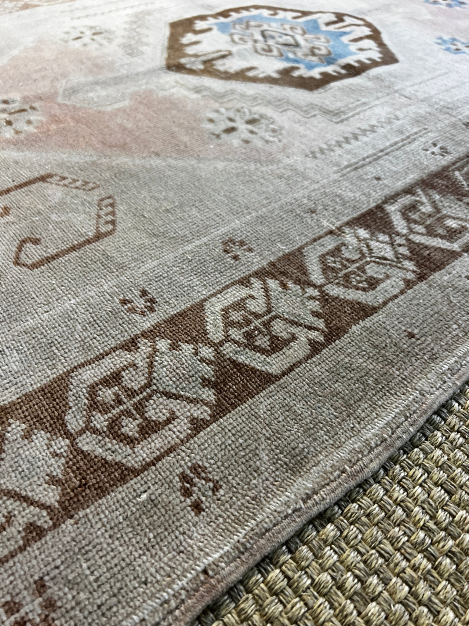 Vintage 3.6x6.1 Turkish Oushak Gray and Pink Rug | Banana Manor Rug Factory Outlet