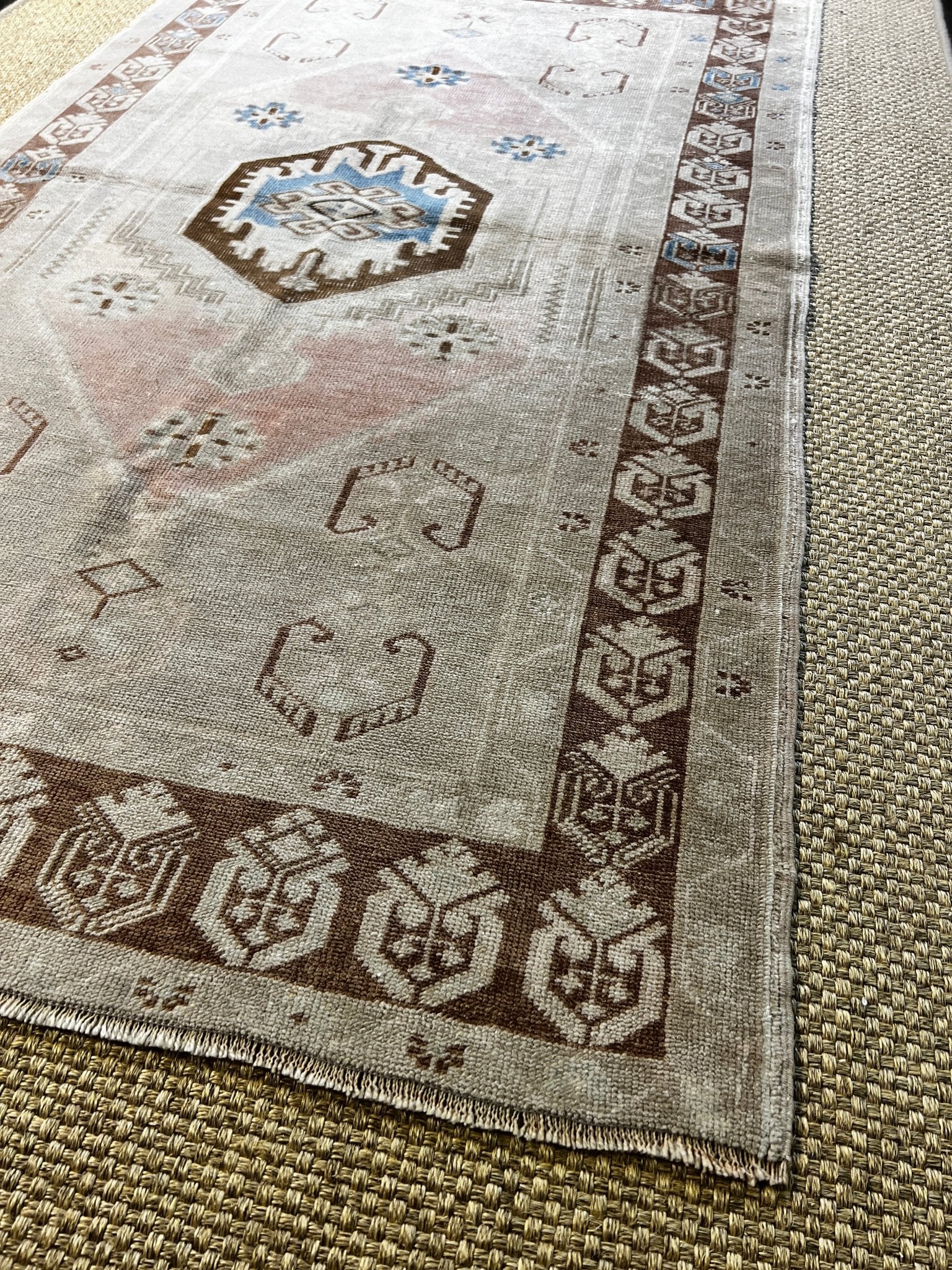 Vintage 3.6x6.1 Turkish Oushak Gray and Pink Rug | Banana Manor Rug Factory Outlet