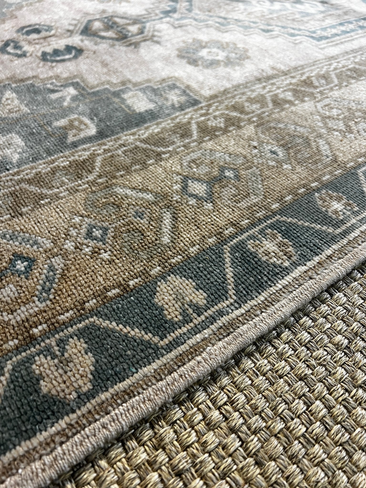 Vintage 3.7x6.11 Turkish Oushak Beige and Blue Rug | Banana Manor Rug Factory Outlet