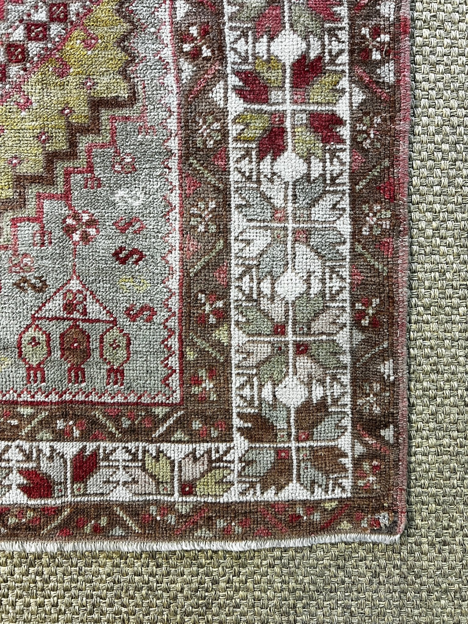 Vintage 3.8x5.9 Turkish Oushak Sage and Red Rug | Banana Manor Rug Factory Outlet