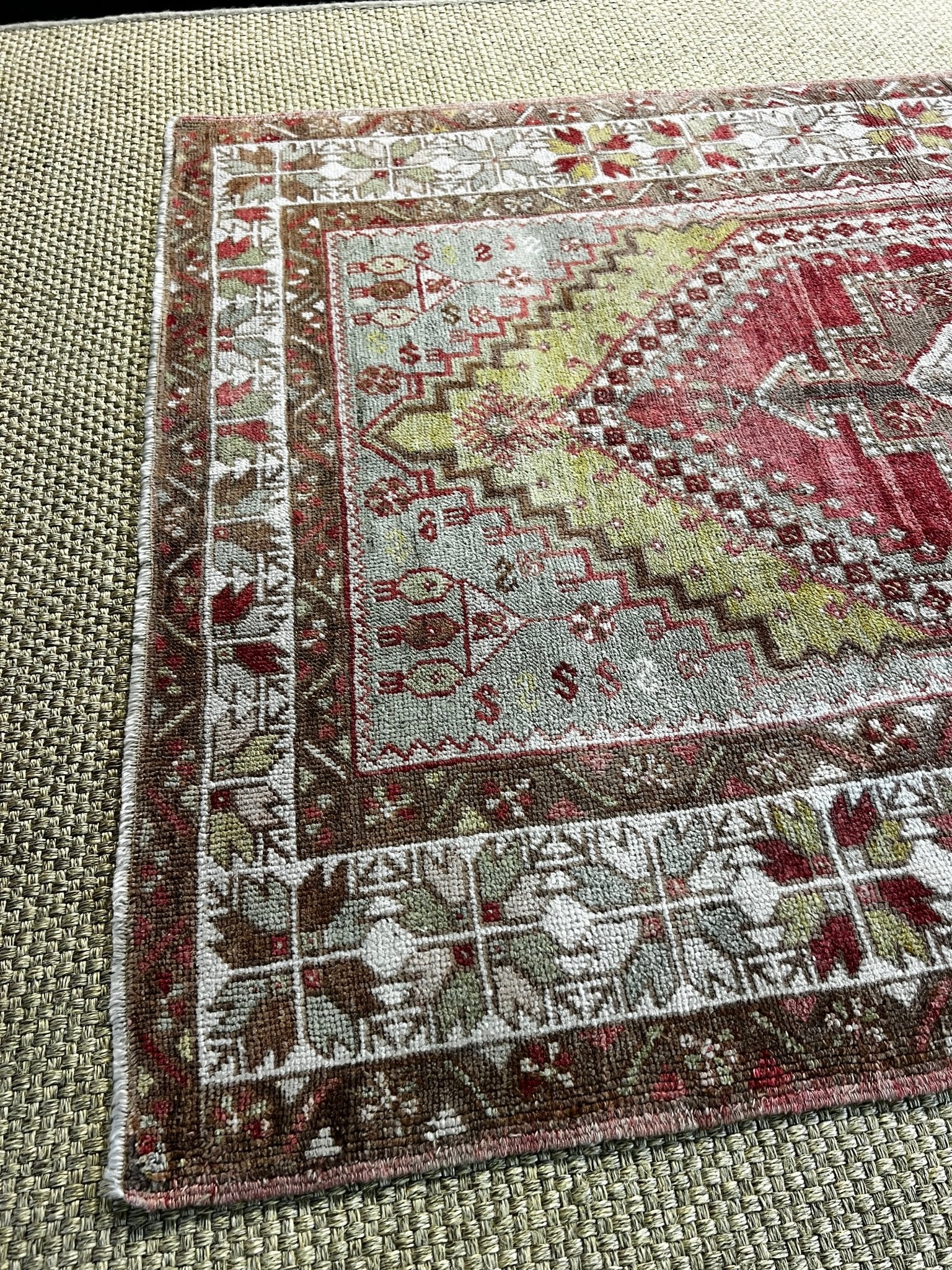 Vintage 3.8x5.9 Turkish Oushak Sage and Red Rug | Banana Manor Rug Factory Outlet