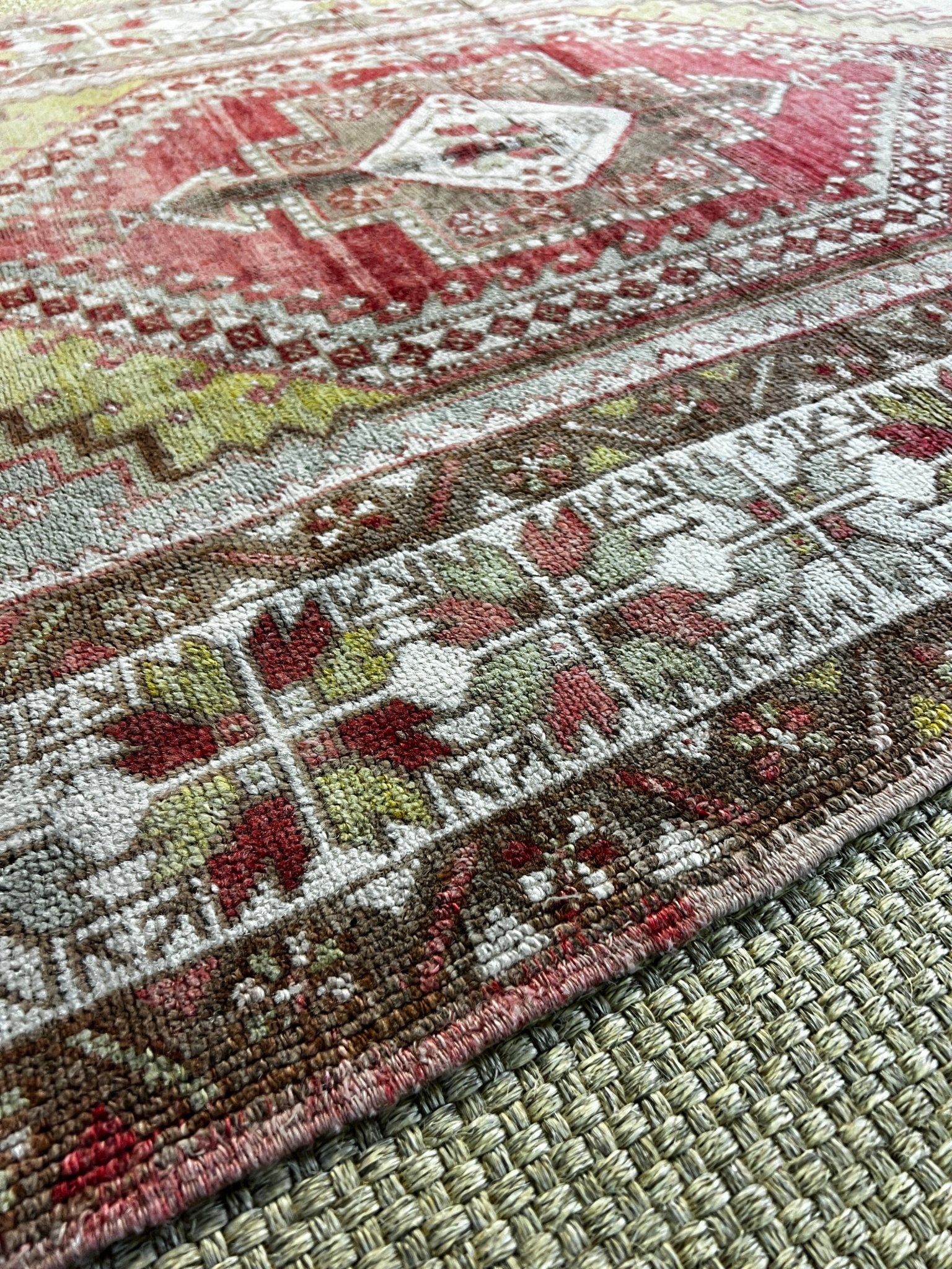 Vintage 3.8x5.9 Turkish Oushak Sage and Red Rug | Banana Manor Rug Factory Outlet