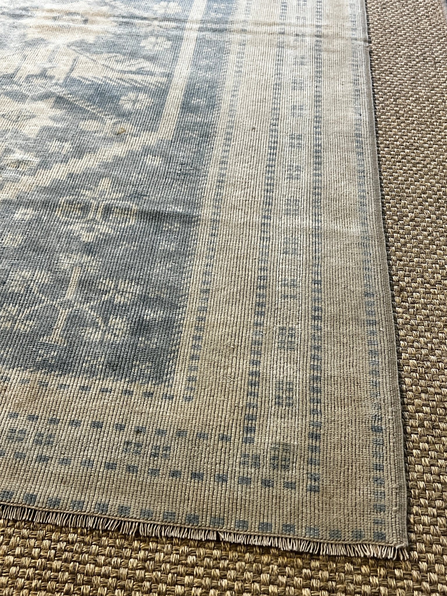 Vintage 3.9x6.9 Turkish Oushak Blue and Tan Rug | Banana Manor Rug Factory Outlet