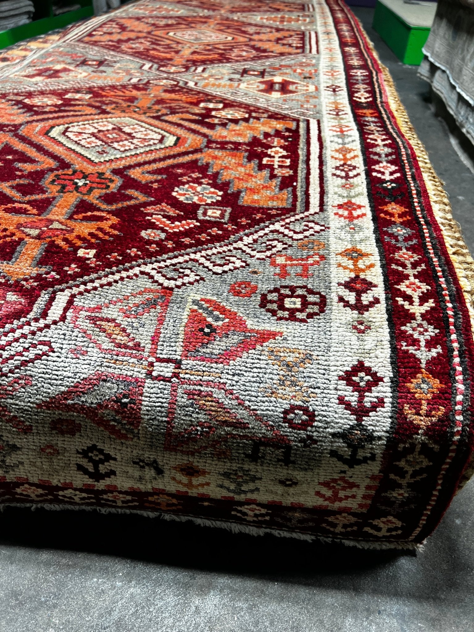 Vintage 3x12.11 Gray and Red Turkish Oushak Runner | Banana Manor Rug Factory Outlet