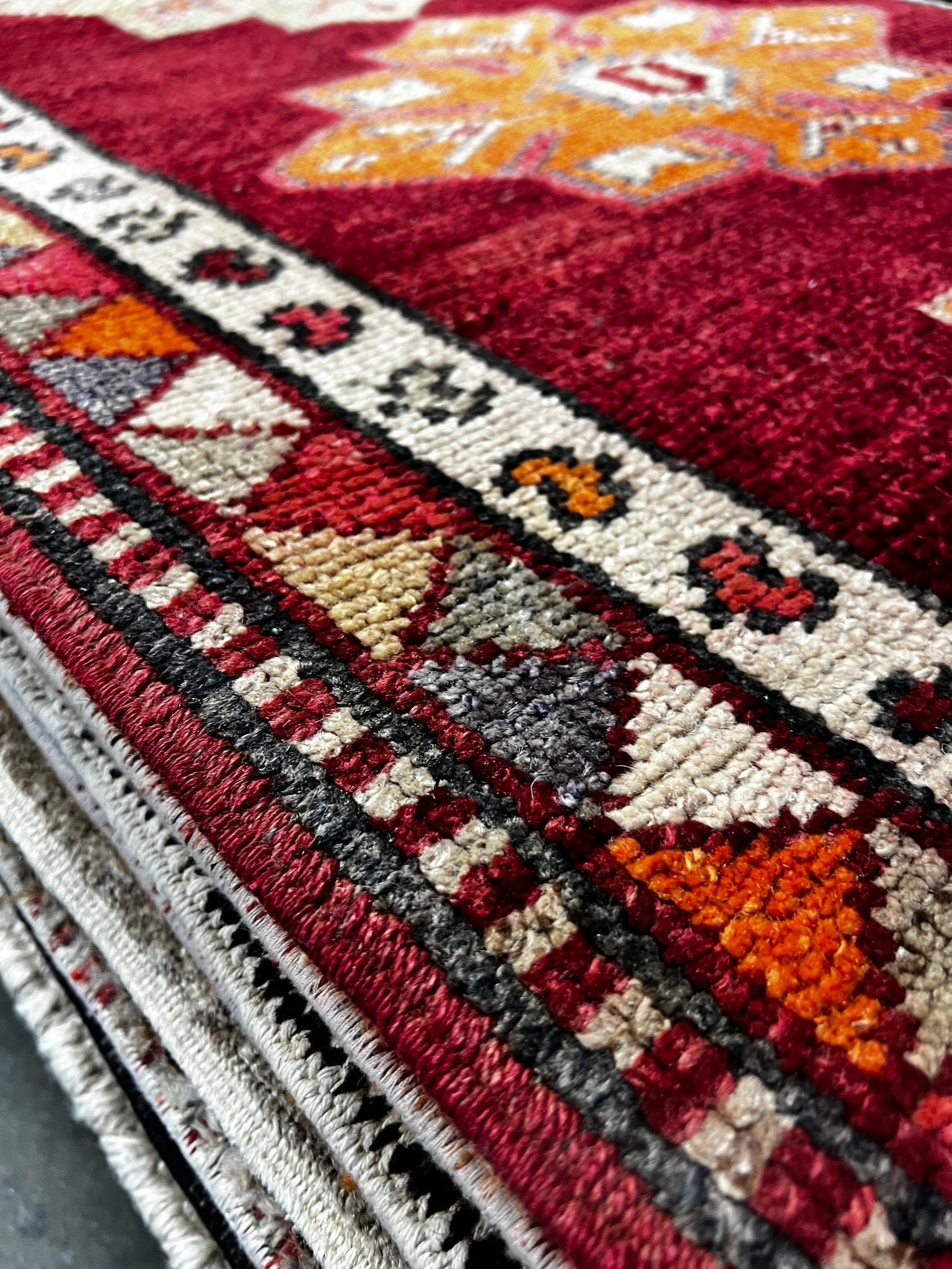 Vintage 3x13.2 Red and Orange Turkish Oushak Runner | Banana Manor Rug Factory Outlet