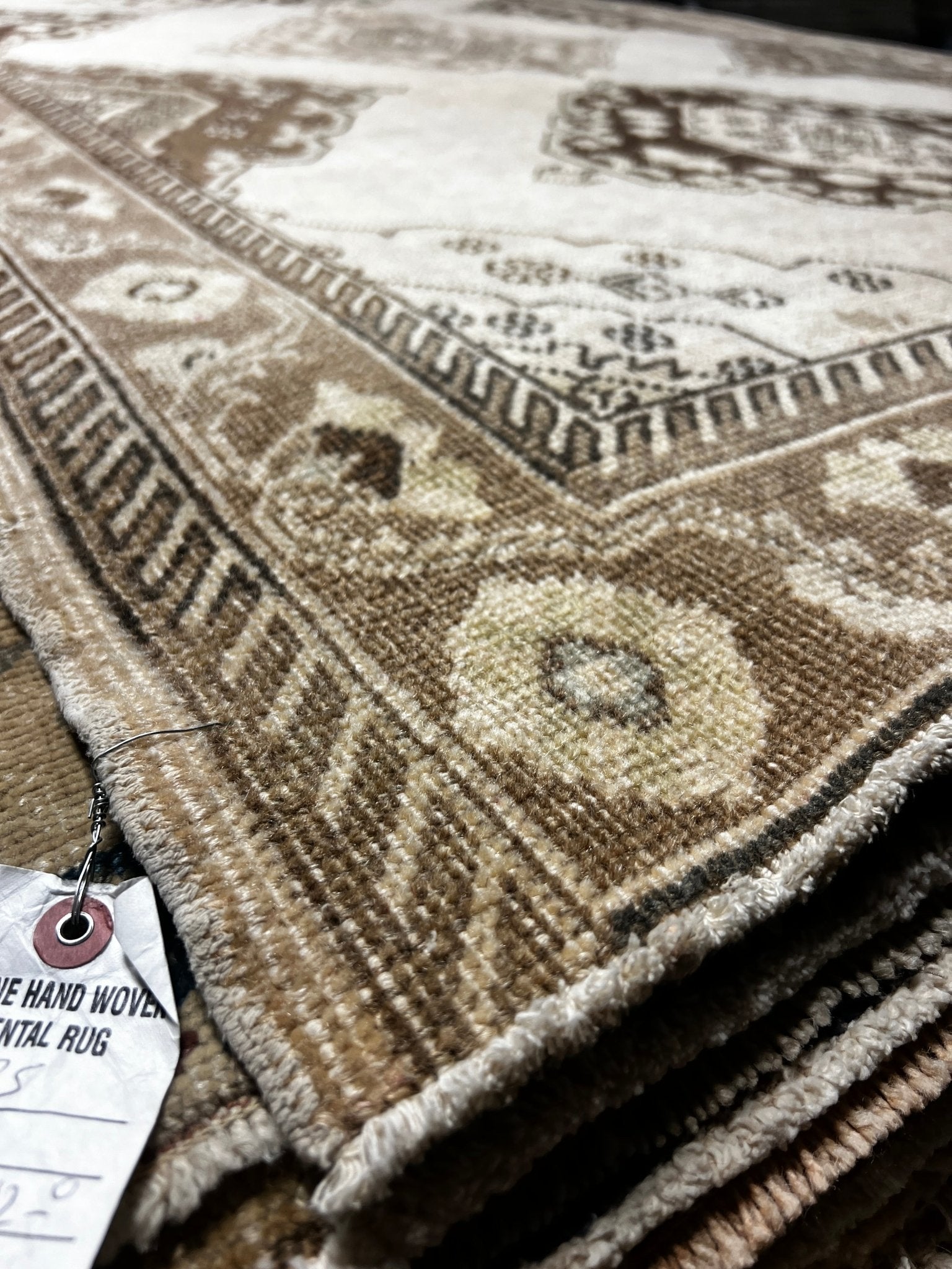 Vintage 4.10x12 Brown and Beige Turkish Oushak | Banana Manor Rug Factory Outlet