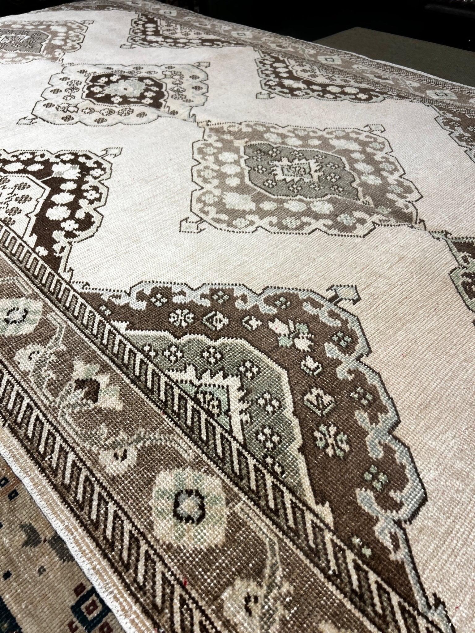 Vintage 4.10x12 Brown and Beige Turkish Oushak | Banana Manor Rug Factory Outlet